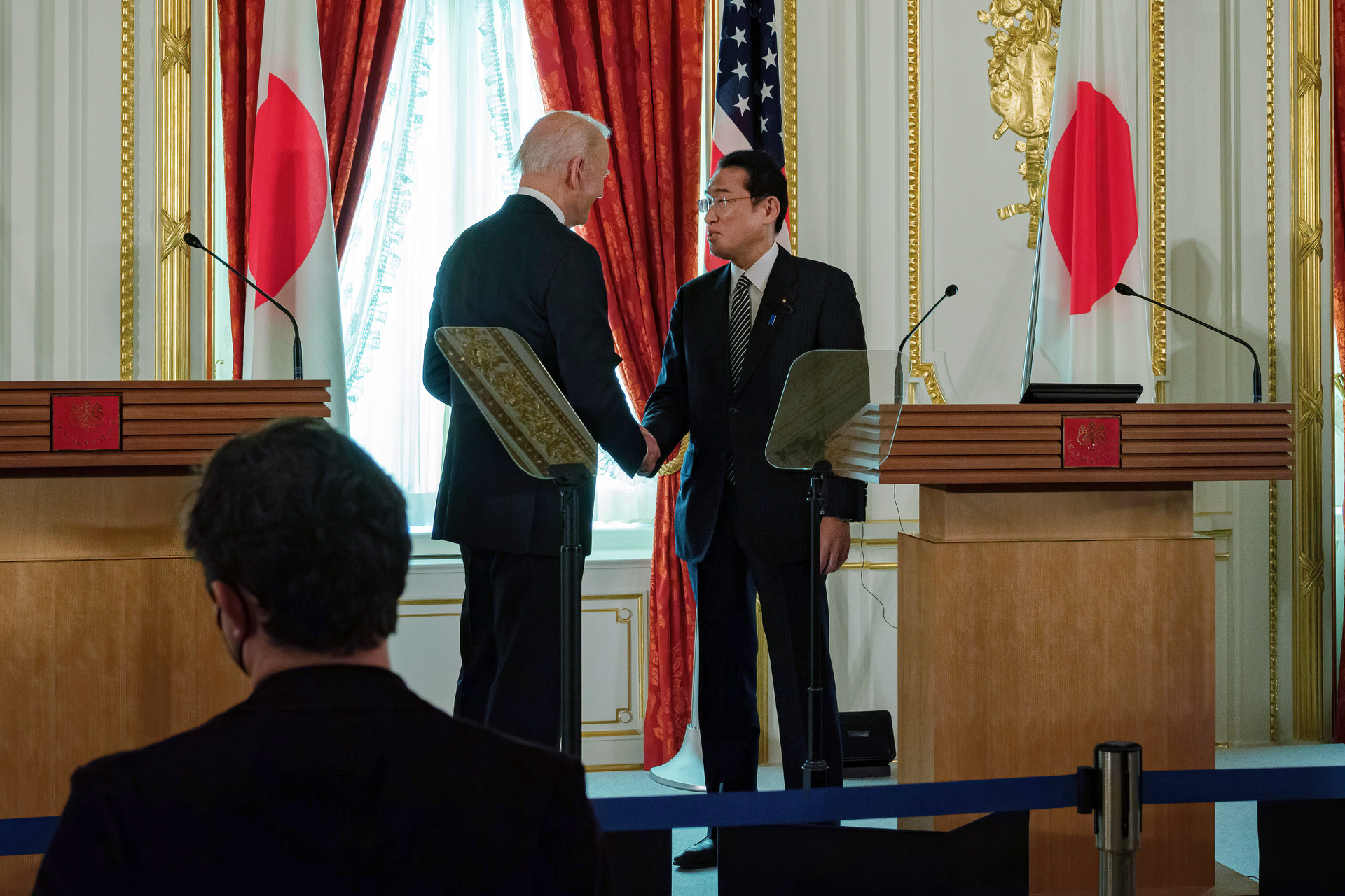 US President Joe Biden, left, meeting Japan's Prime Minister Fumio Kishida at Akasaka Palace state guest house in Tokyo. Photo / Nicolas Datiche, Pool via AP
