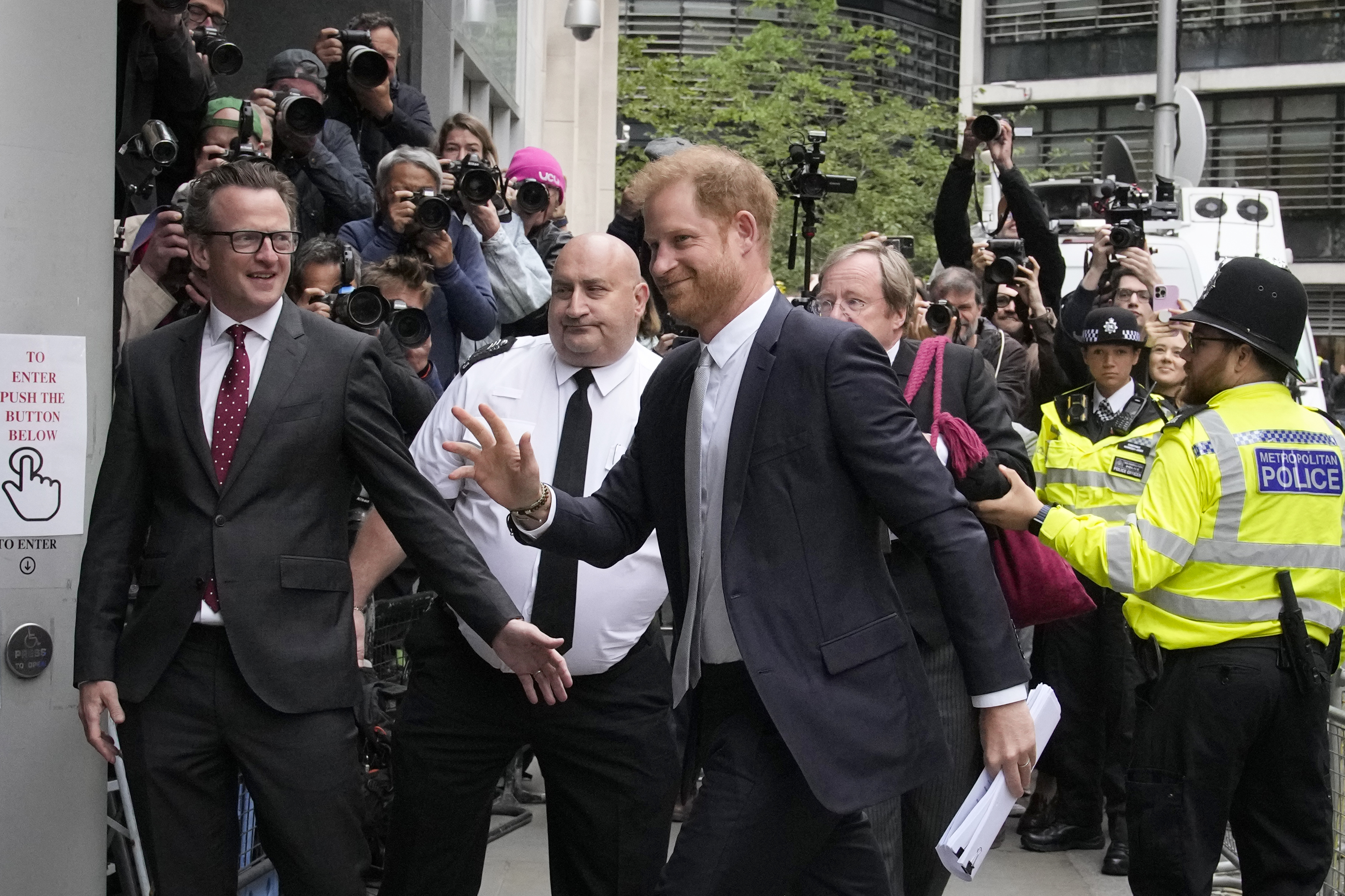 Prince Harry outside the High Court, where he testified against a tabloid publisher he accuses of phone hacking and other unlawful snooping. Photo / Frank Augstein, AP