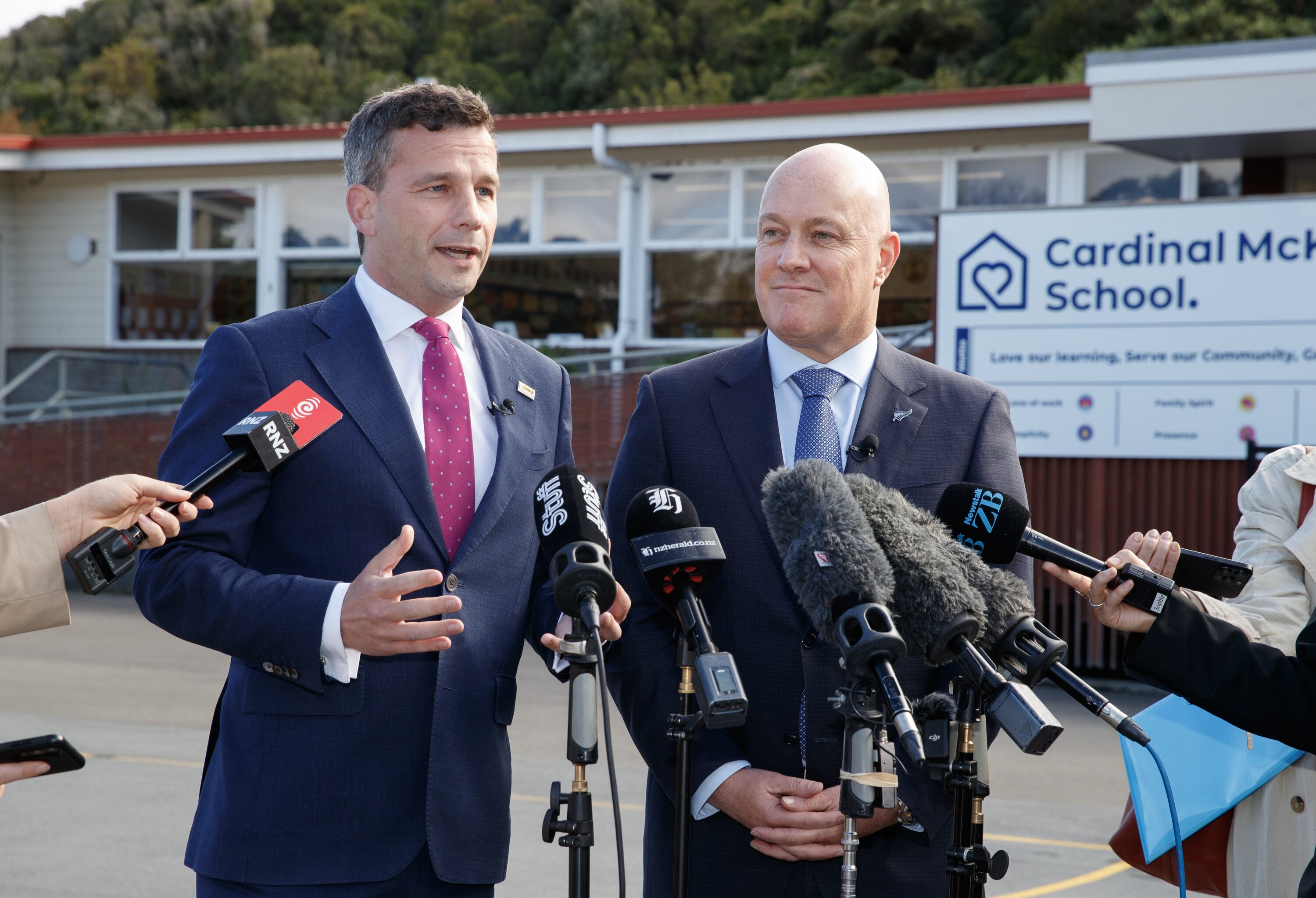 Prime Minister Christopher Luxon and Act leader David Seymour are at odds over a National Party member's bill to ban social media for under-16s. Photo / Mark Mitchell  