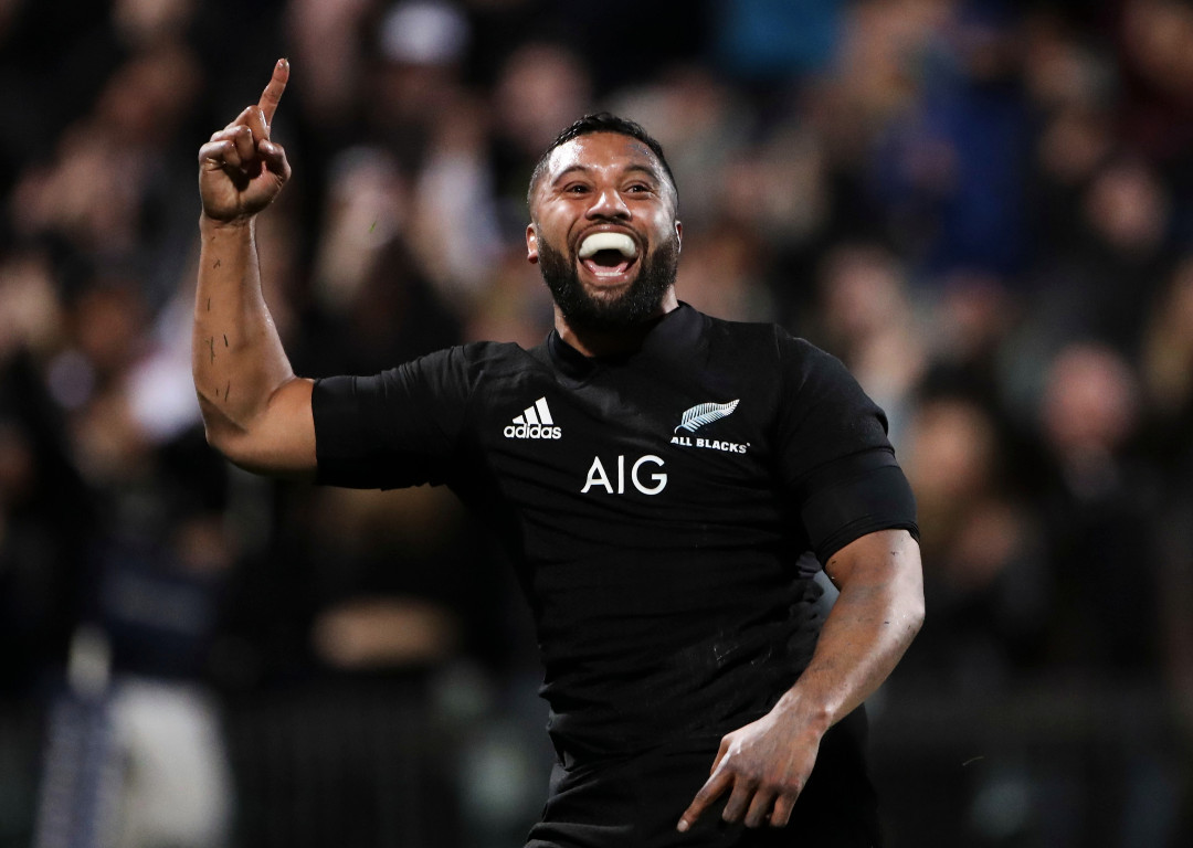 Lima Sopoaga celebrates a try for the All Blacks against South Africa in 2017. Photo / Photosport