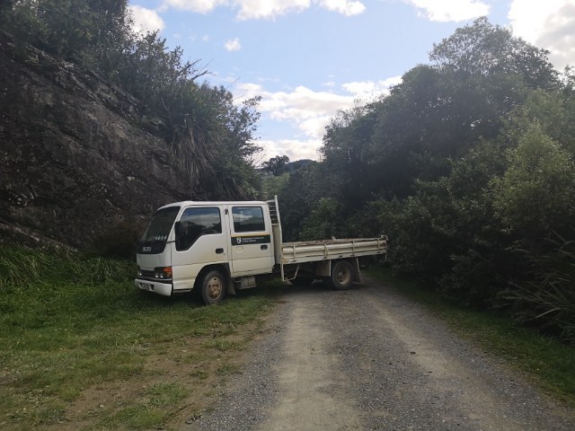 A road blocked in the Te Urewera National Park. Photo / Supplied