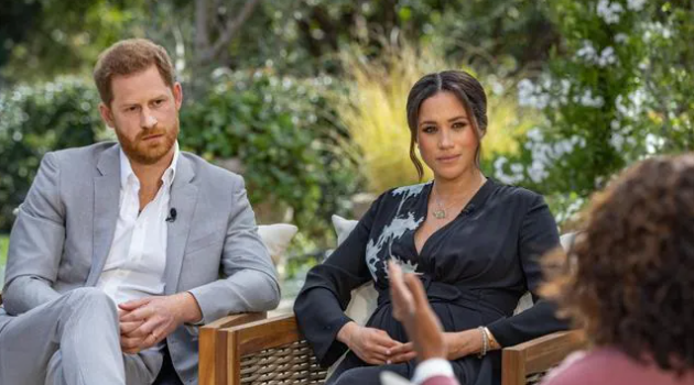 Meghan and Harry sitting for their interview with Oprah Winfrey. Photo / Harpo Productions