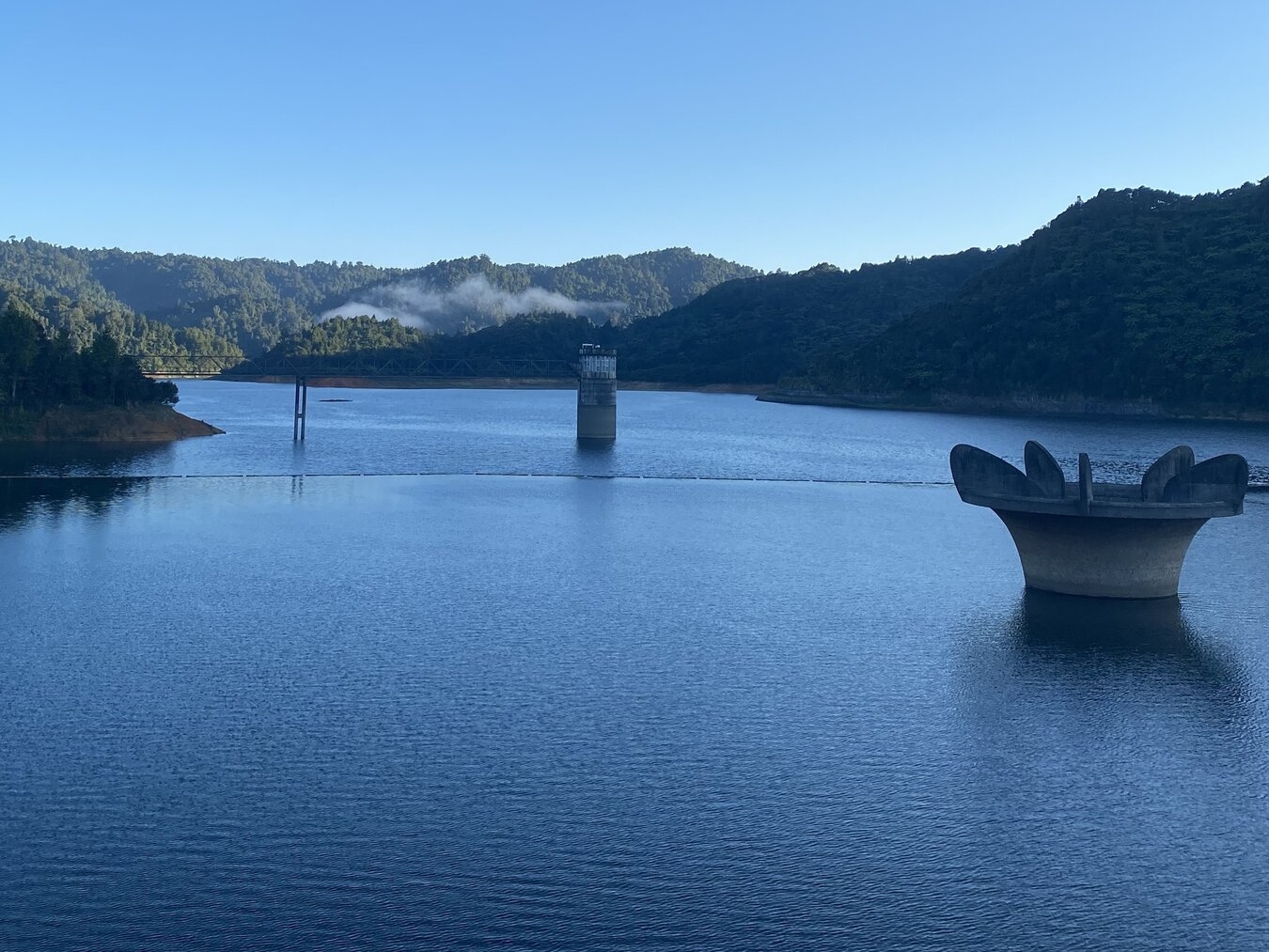  Mangatangi Dam in the Hūnua Ranges on 13 February, 2025, when it was 74.7 per cent full. Today it is 70.7 per cent full.