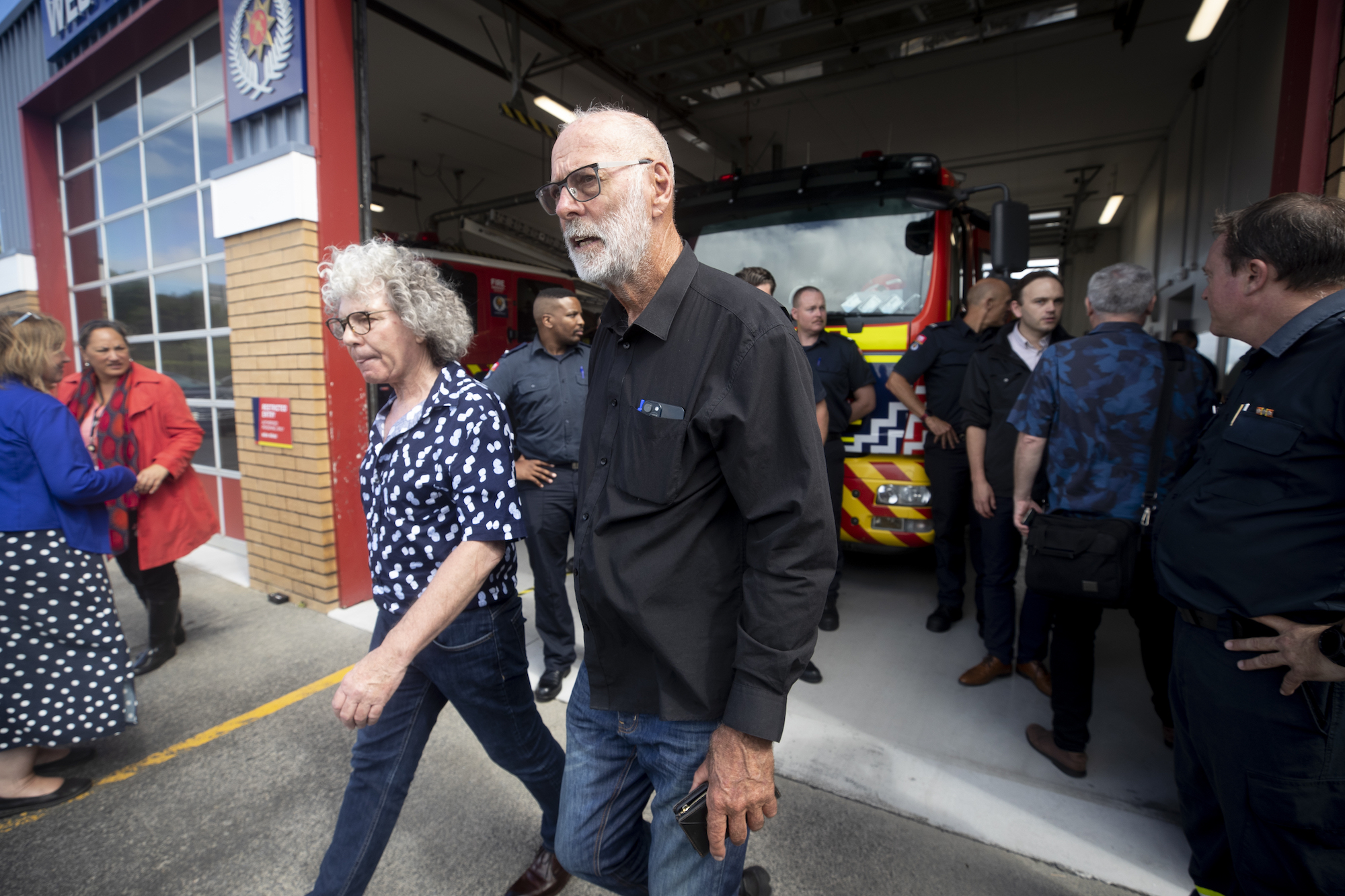 Auckland Mayor Wayne Brown leaving the West Harbour Fire Station after fronting the media in relation to the worst flooding the Auckland region has ever experienced. Photo / Dean Purcell