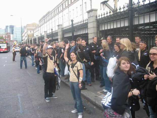 500 fans wait to depart Paddington Station, London for Cardiff.