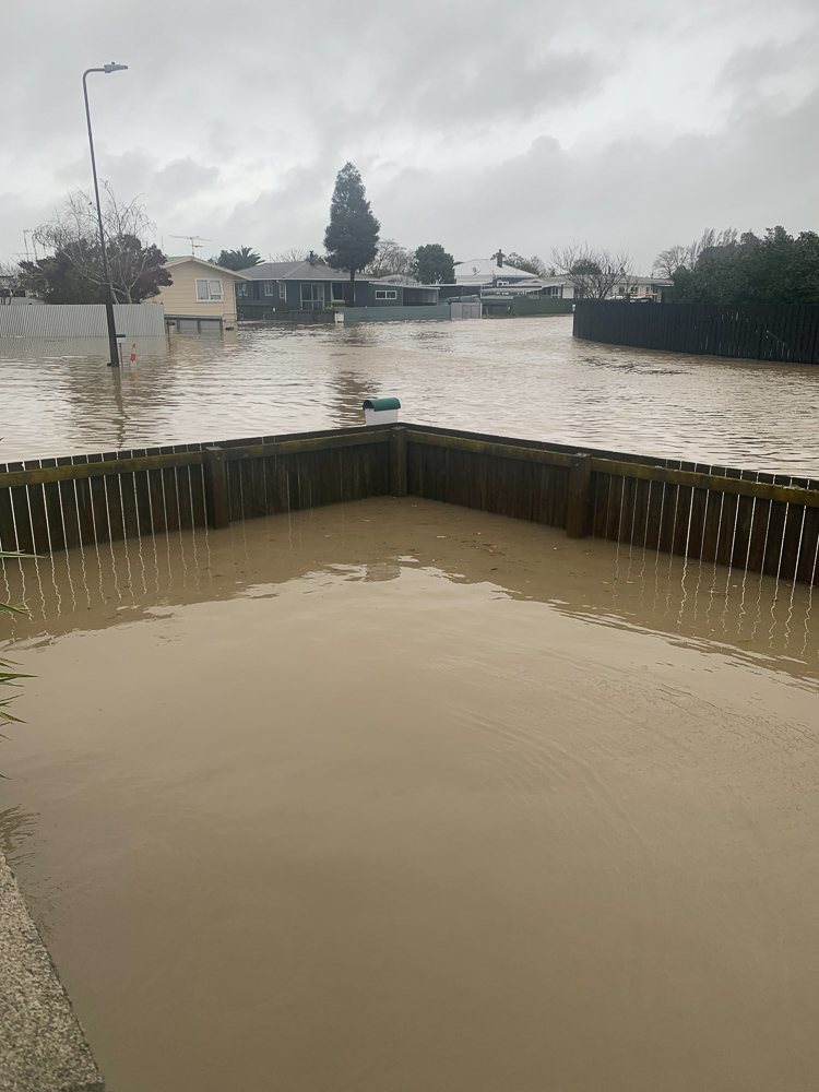 Flooding at Kowhai Pl, several streets away from the Wairoa River banks, on Wednesday morning. Photo / Carol Goldsmith