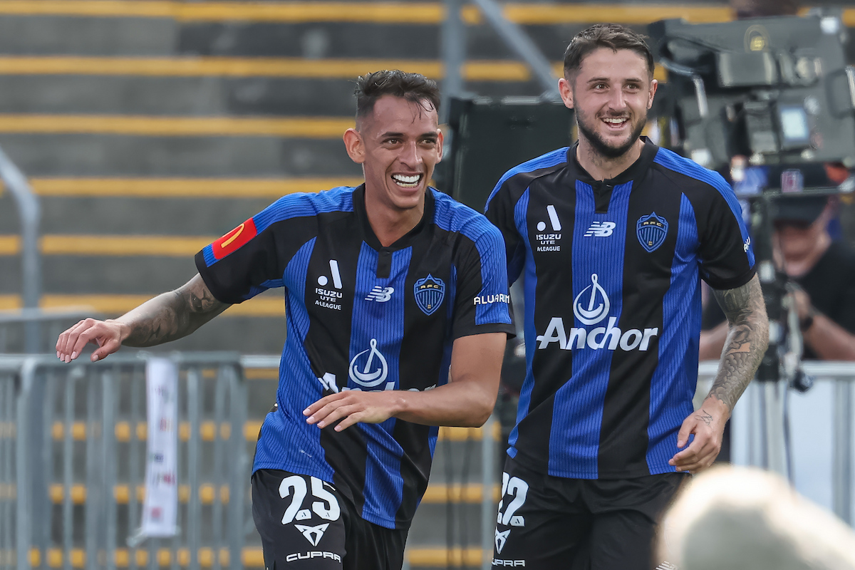 Auckland FC's Neyder Moreno celebrates his goal against the Phoenix. Photo / Getty Images