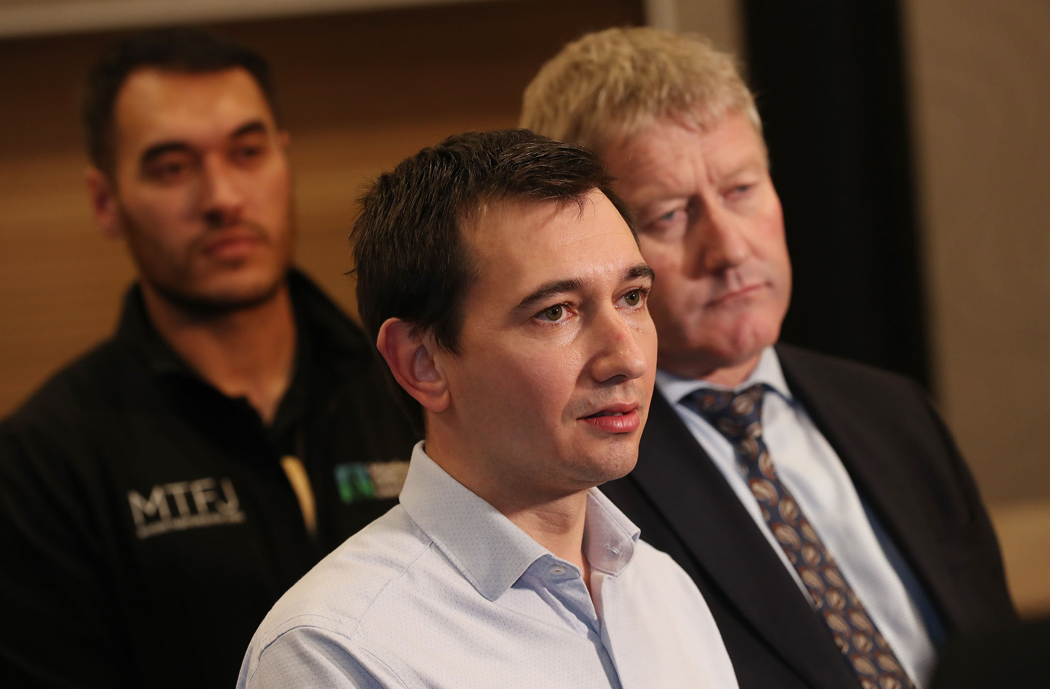 Energy Minister Simeon Brown, flanked by Far North mayor Moko Tepania and MP Grant McCallum, says he wants to get to the bottom of what caused the power cut. Photo / Michael Cunningham