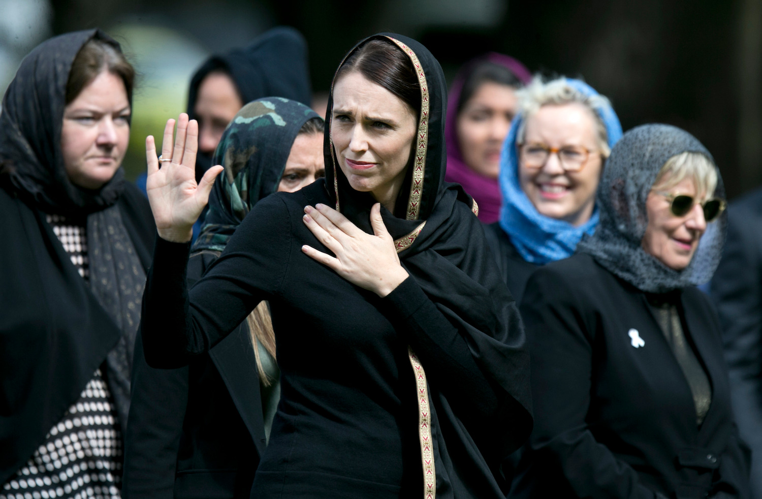 Ardern waves to the crowd after attending the huge Friday pray meeting that was held in Hagley Park, Christchurch, last year. Photo / Alan Gibson