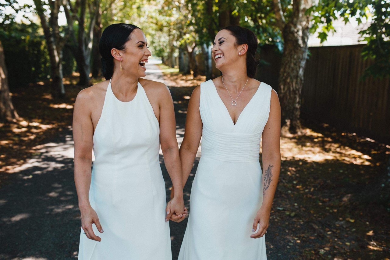 Jenagh (left) and Nicole married five years ago and now have two sons.