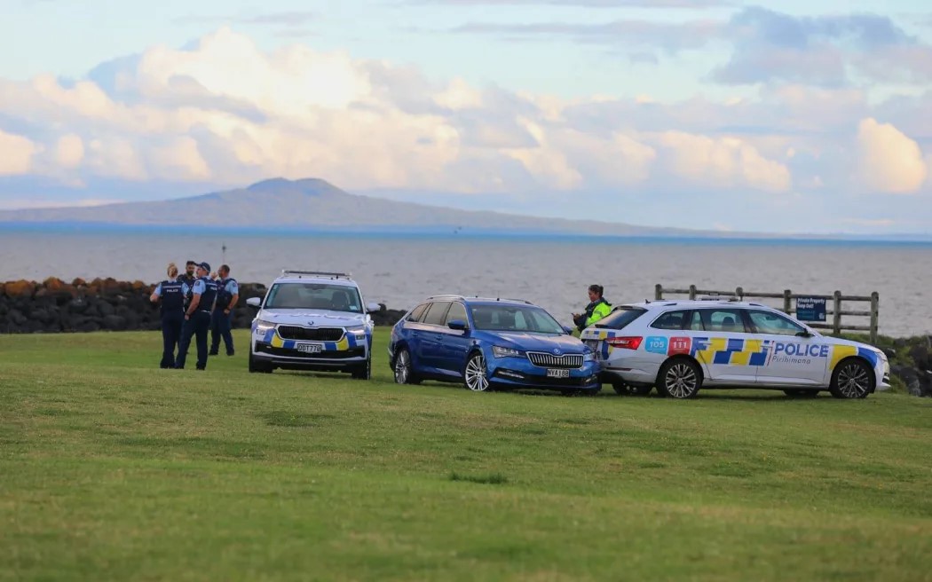 Police at Gulf Harbour after a body was found in a bag on Tuesday. Photo / Nick Monro, RNZ