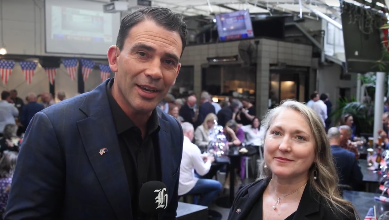 Consul General Melissa Sweeney (left) and Herald reporter Michael Morrah (right).