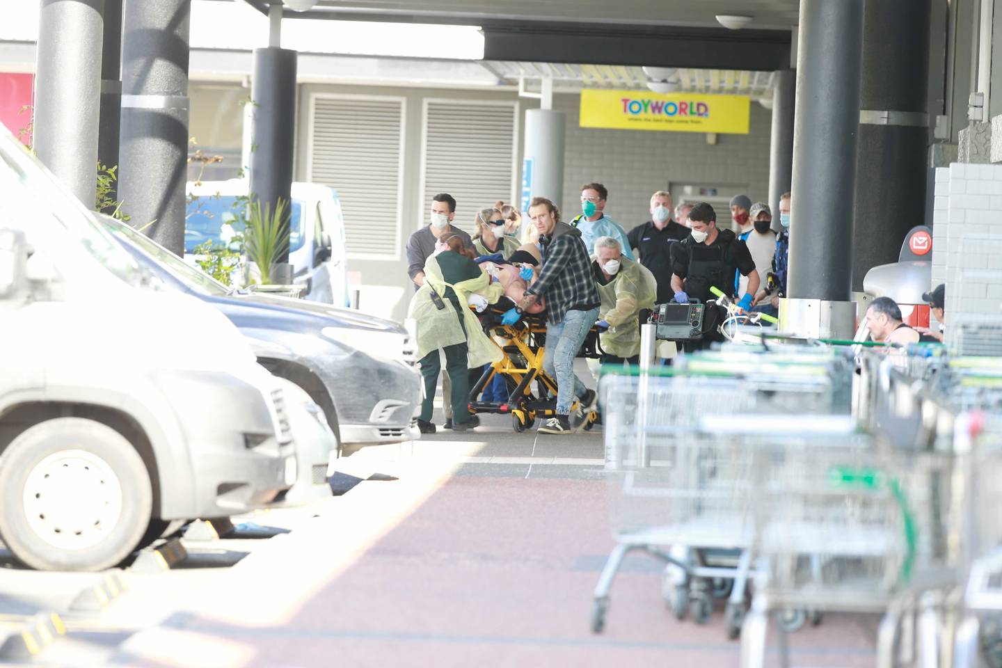 For 60 horrific seconds, Countdown supermarket in New Lynn yesterday turned into the site of an Isis-inspired terrorist attack. Photo / Alex Burton