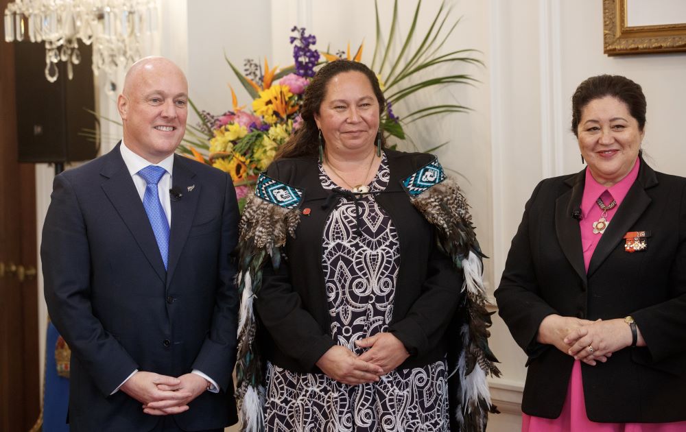 Courts Minister Nicole McKee with Prime Minister Christopher Luxon and Governor-General Dame Cindy Kiro after the swearing-in ceremony at Government House in Wellington on November 27, 2023. Photo / Mark Mitchell