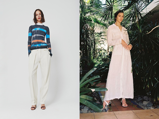 Left: You'll instantly feel polished and ready for the office with a pair of wide-legged tailored white trousers. Victoria Beckham Spring 2019. Right: With the right amount of tailoring, a linen dress can take you from the beach to the office. Paris Georgia linen throw, $589. Photos / Supplied