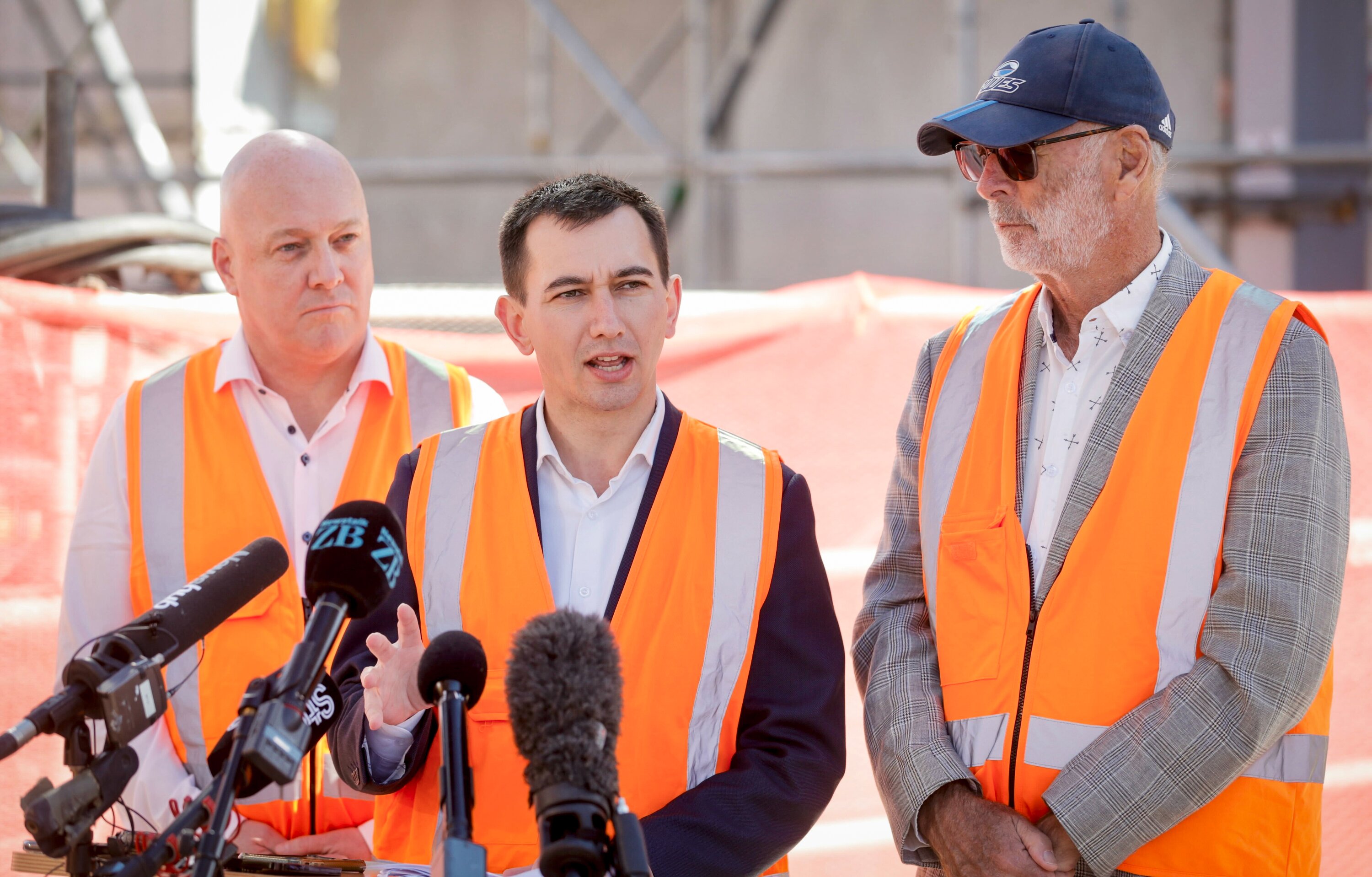 Prime Minister Christopher Luxon, Minister for Auckland Simeon Brown and Auckland City Mayor Wayne Brown at the announcement of Local Water Done Well in Auckland. Photo / Alex Burton