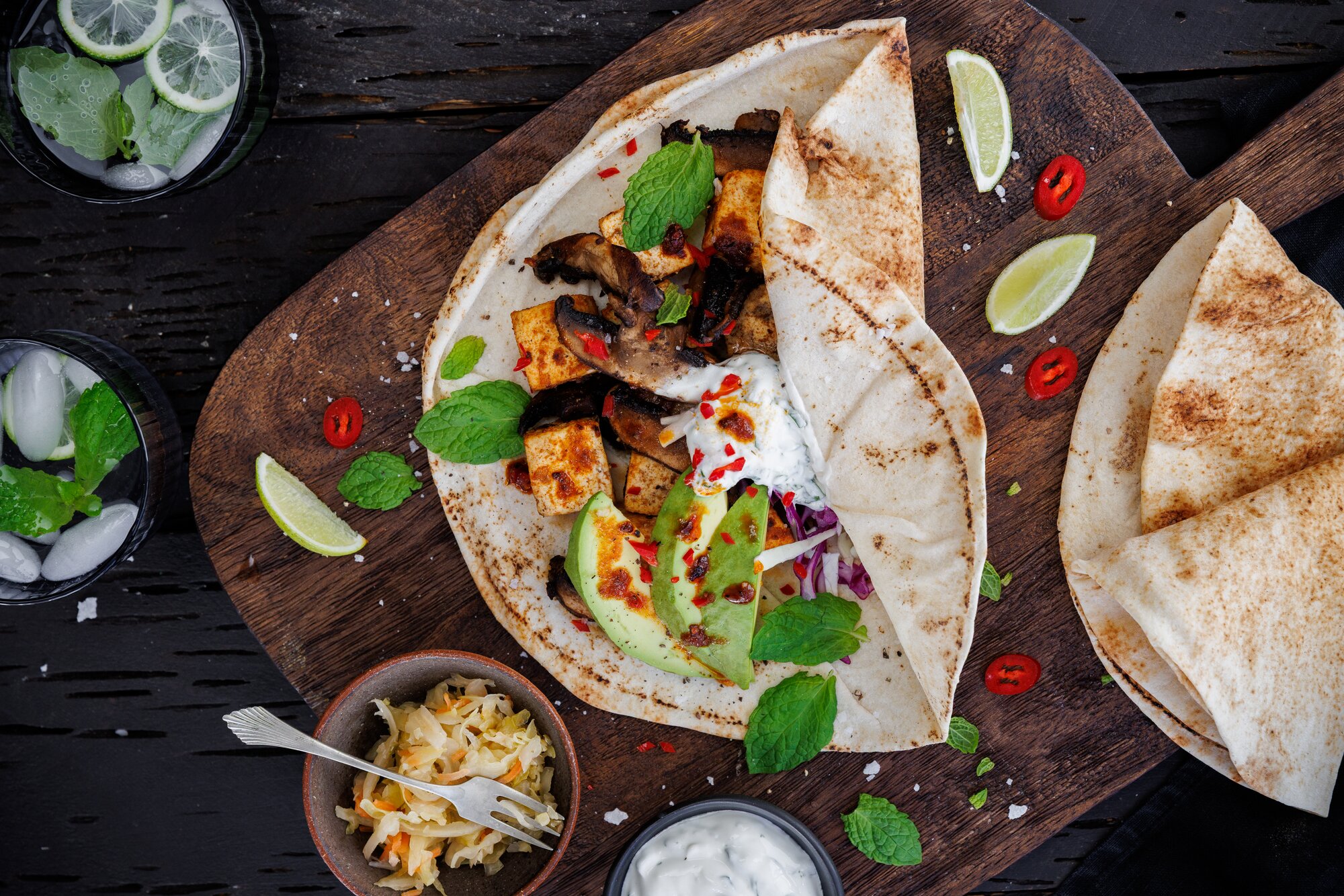 Build your own vegetarian wraps with this mushroom flatbread recipe. Photo / Babiche Martens