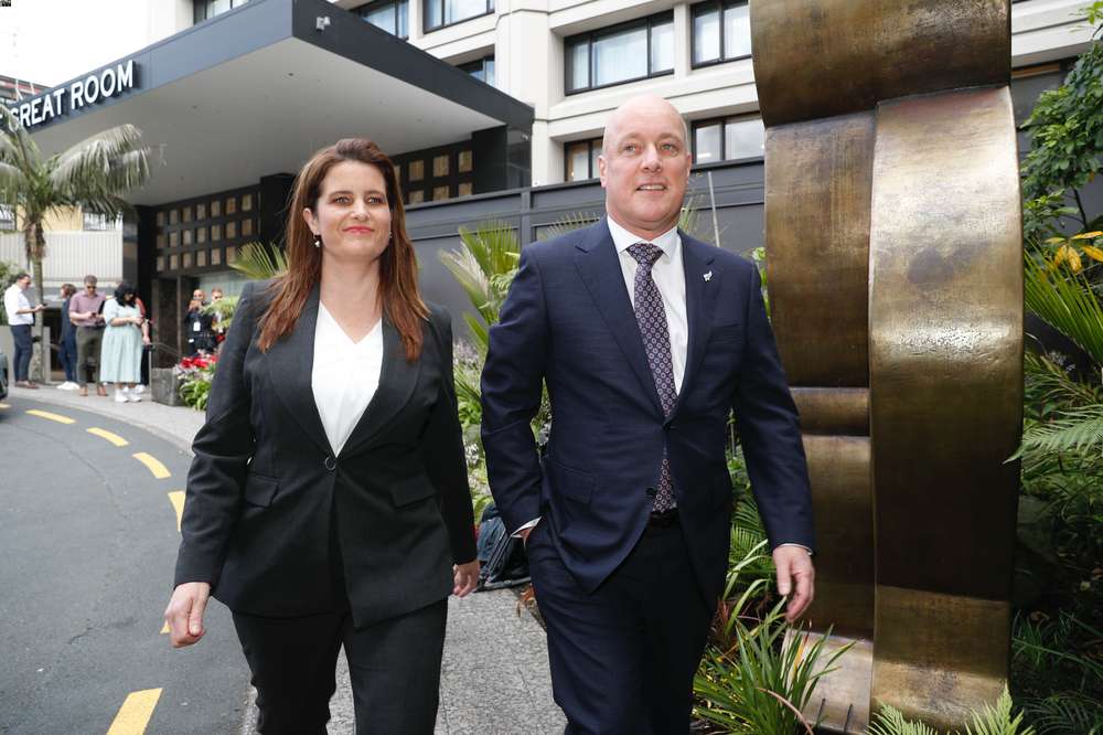 National leader Christopher Luxon and deputy leader Nicola Willis arrive at the Cordis in Auckland for further talks on forming the next government. Photo / Dean Purcell