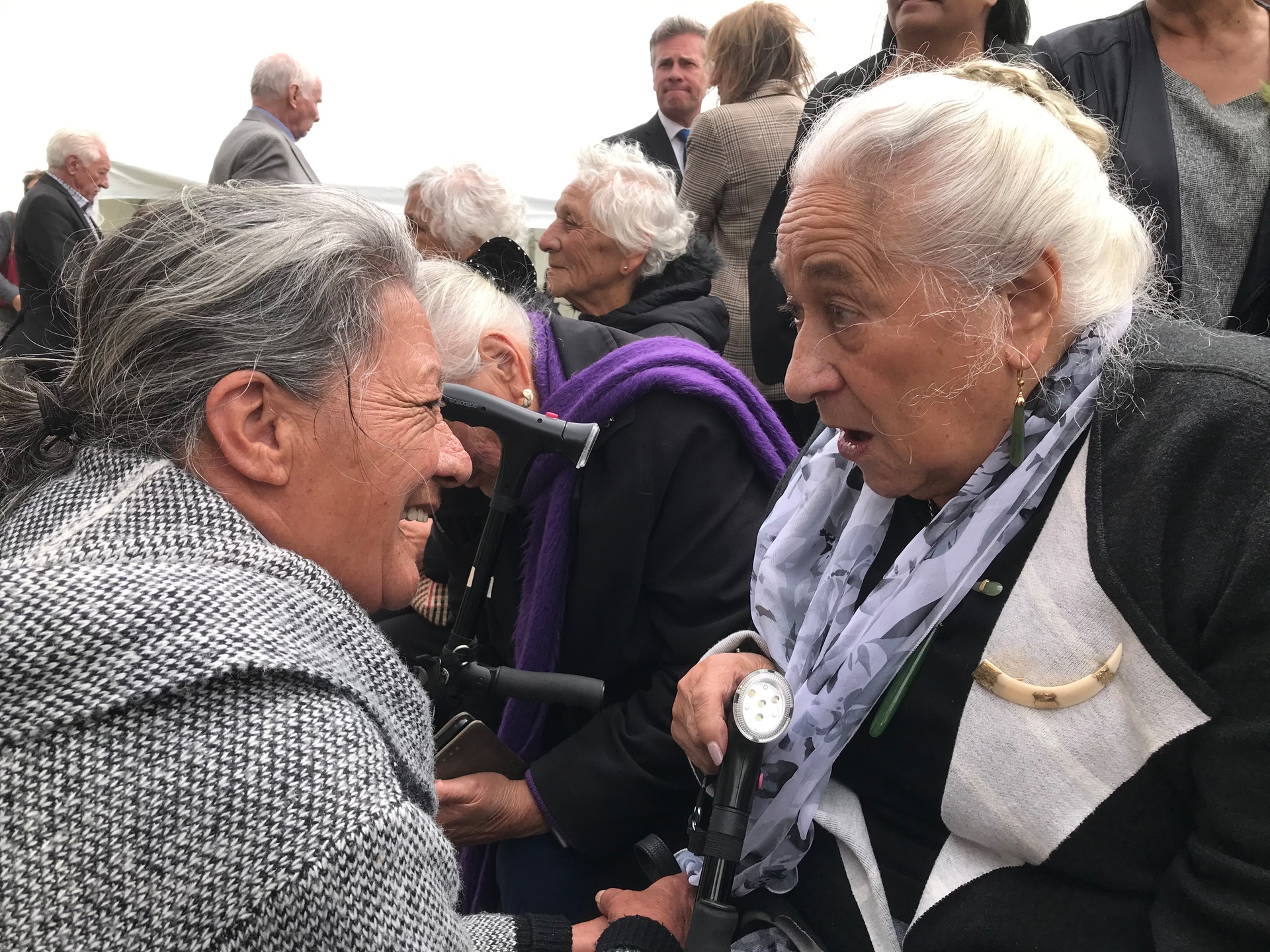 Florence Thompson from Dargaville (left) and Wikitoria Wright from Orewa talk Kaipara Harbour restoration.
