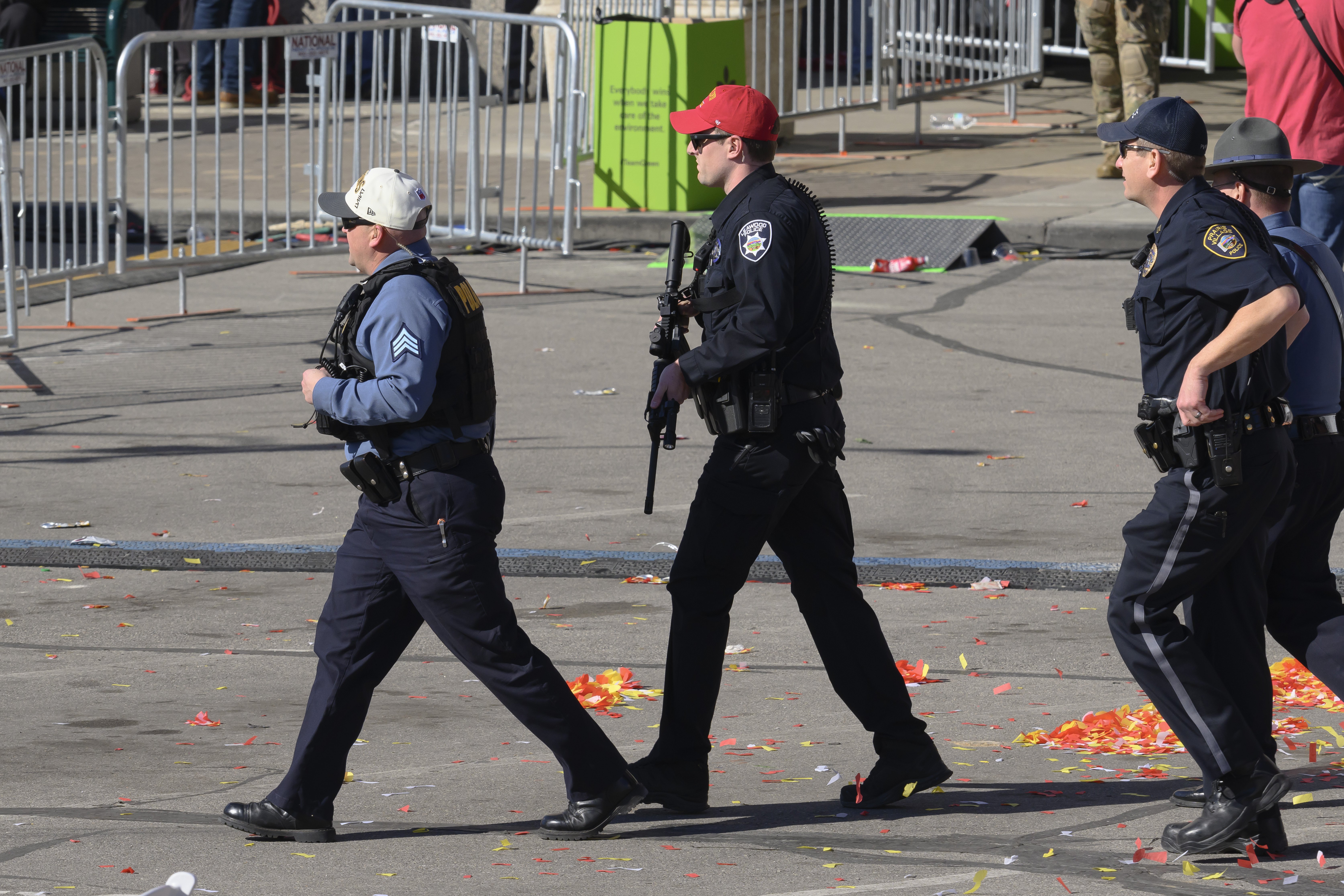 Law enforcement personnel arrive at Union Station following a shooting at the Kansas City Chiefs NFL football Super Bowl celebration in Kansas City. Photo / AP