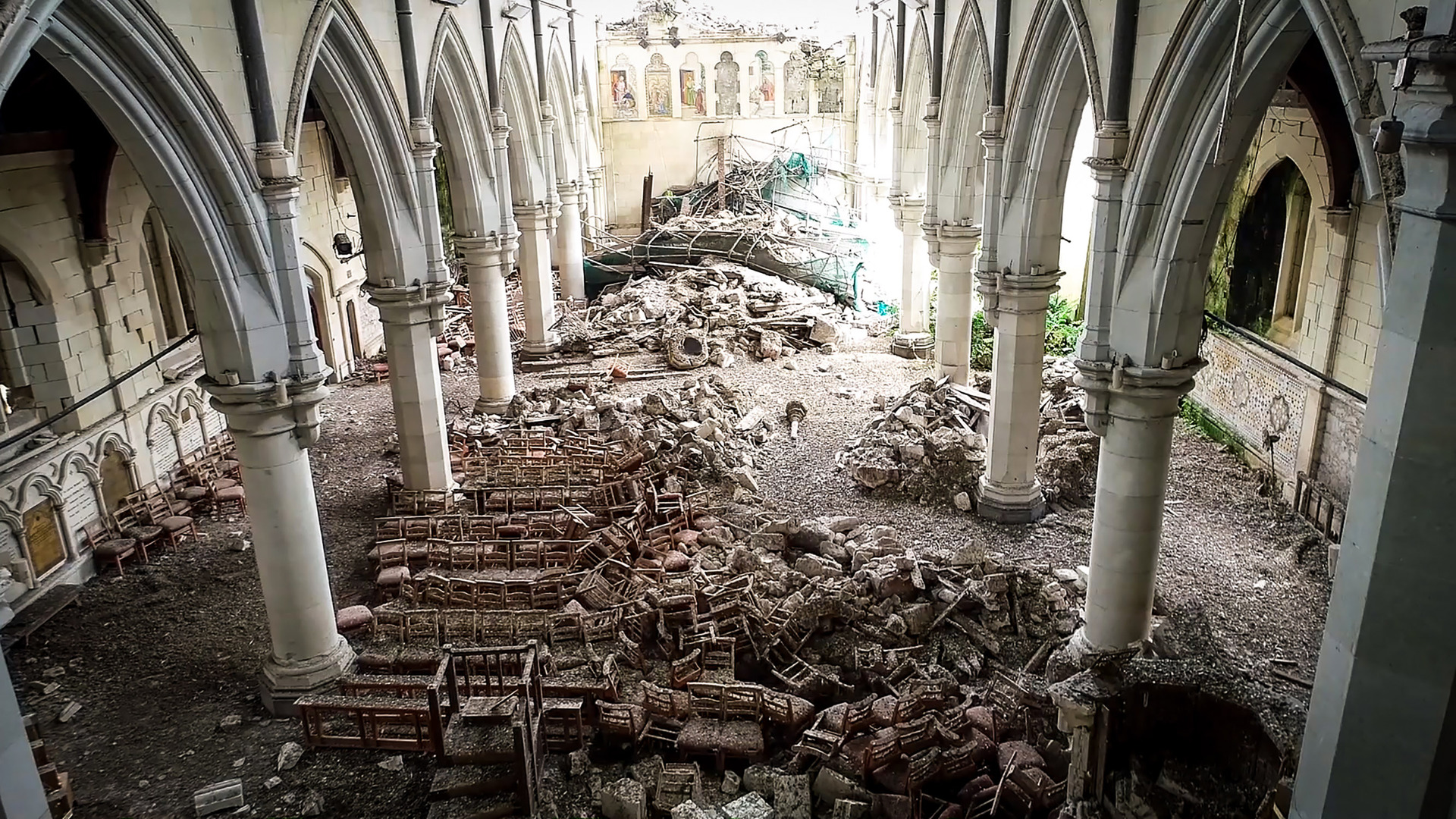 Inside the damaged icon in 2020. Photo / Christchurch Cathedral Reinstatement Project