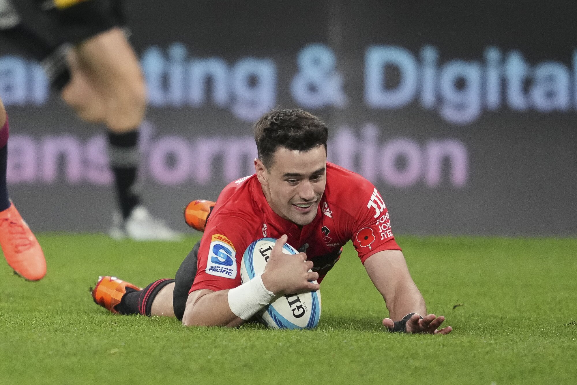 Crusaders fullback Will Jordan scores against the Highlanders. Photo / SmartFrame