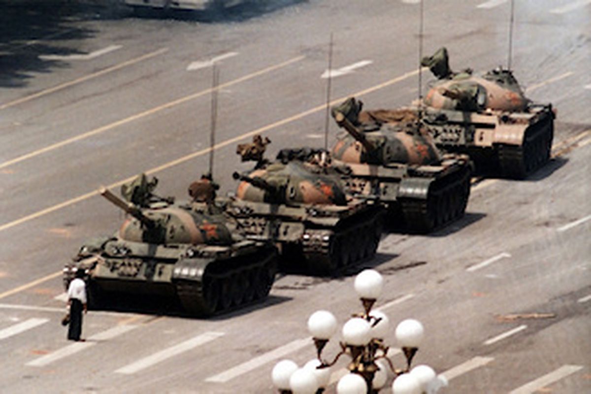 'Tank man' temporarily stopped the advance of tanks enroute to a protest in Tiananmen Square. Photo / Jeff Widener, AP, File