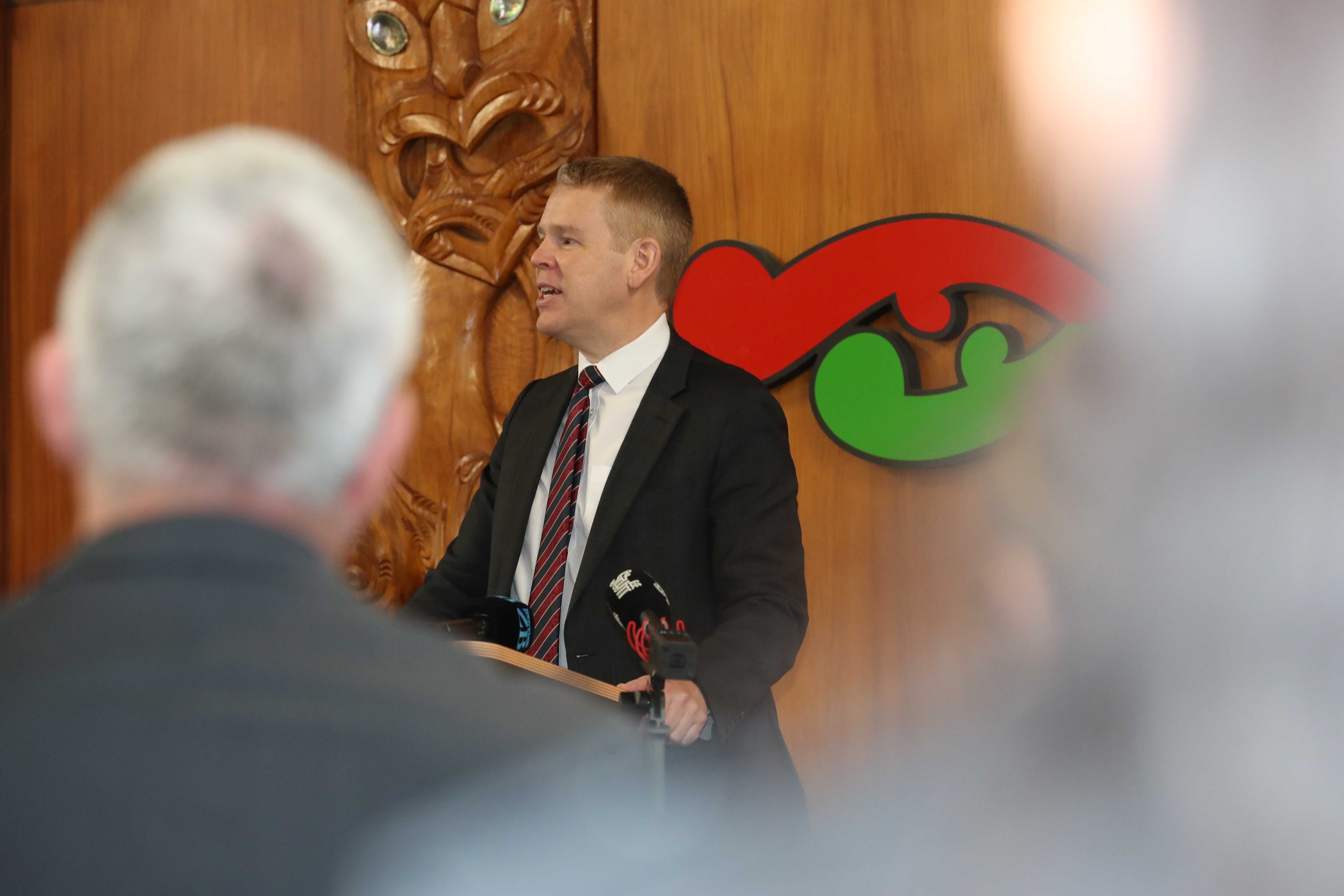 Chris Hipkins delivering his speech in Kawakawa yesterday. Photo / Michael Cunningham