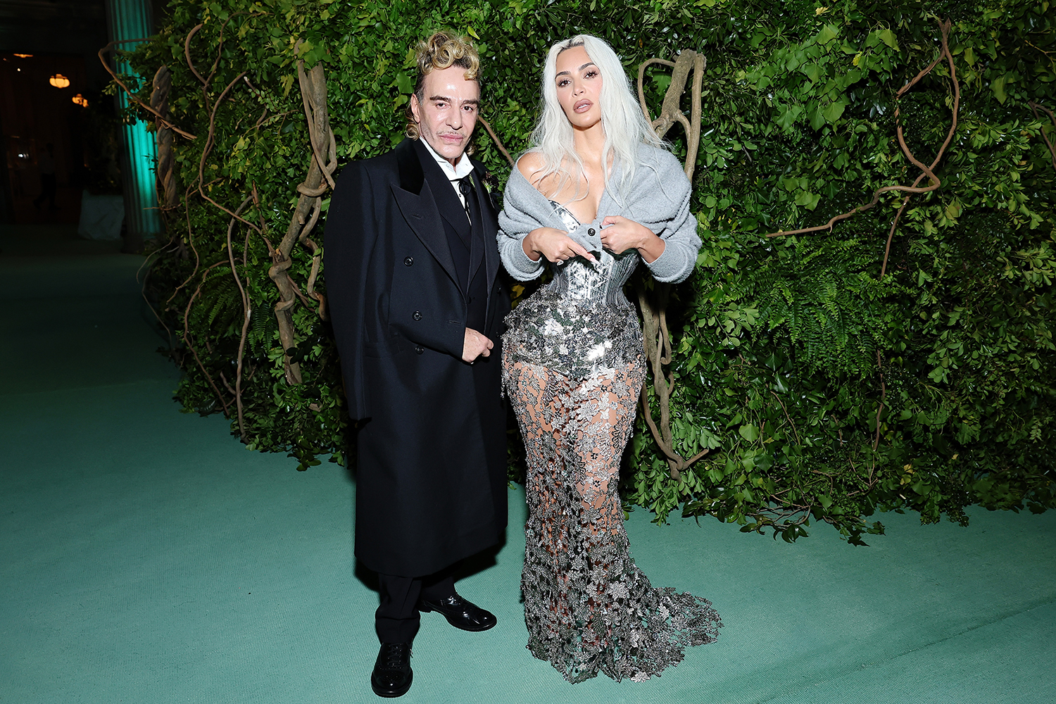 John Galliano pictured with Kim Kardashian at the 2024 Met Gala in New York City where many notable celebrities were dressed by the designer. Photo / Getty Images