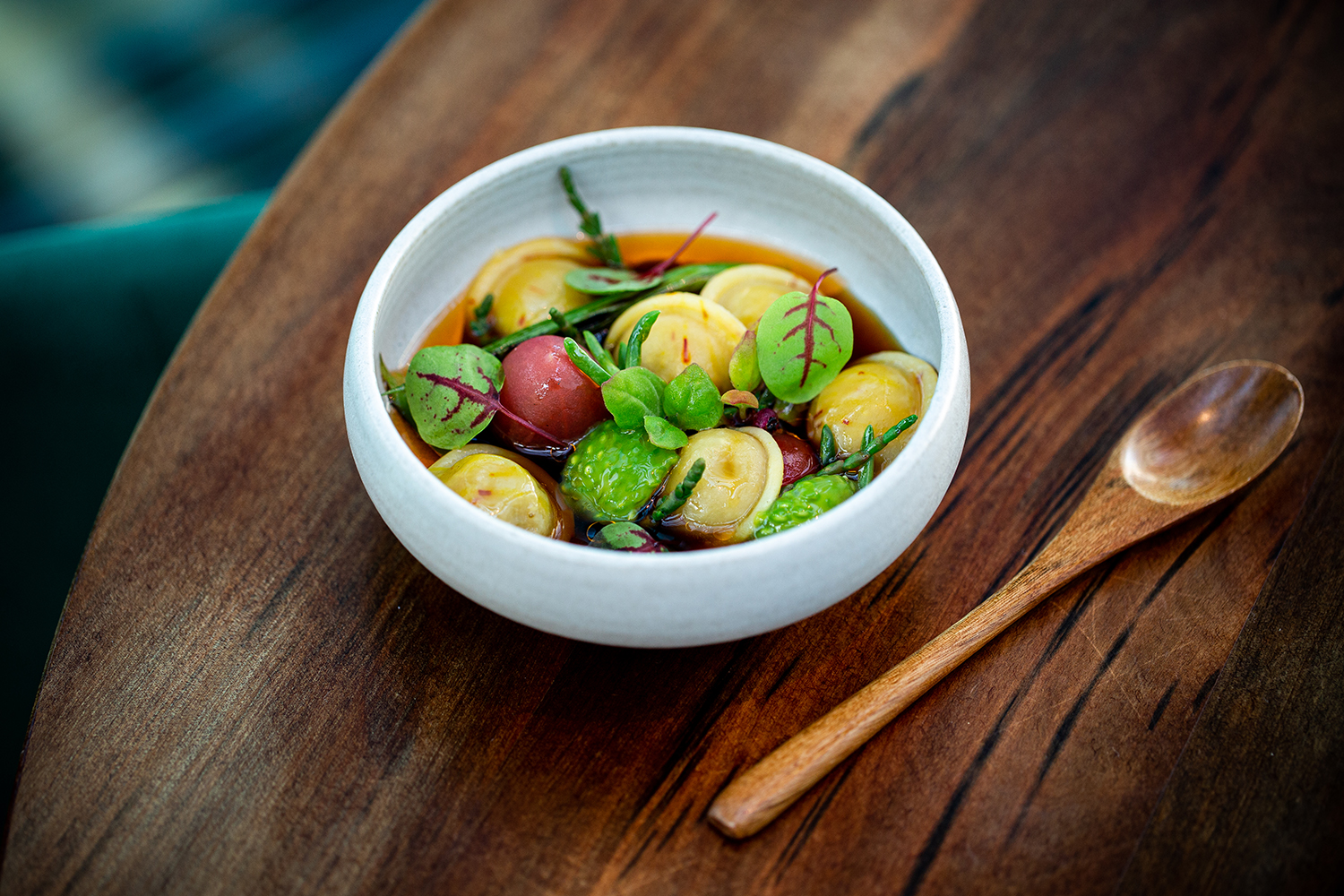 Crayfish soup with kūmara ravioli on the menu at Ahi. Photo / Babiche Martens