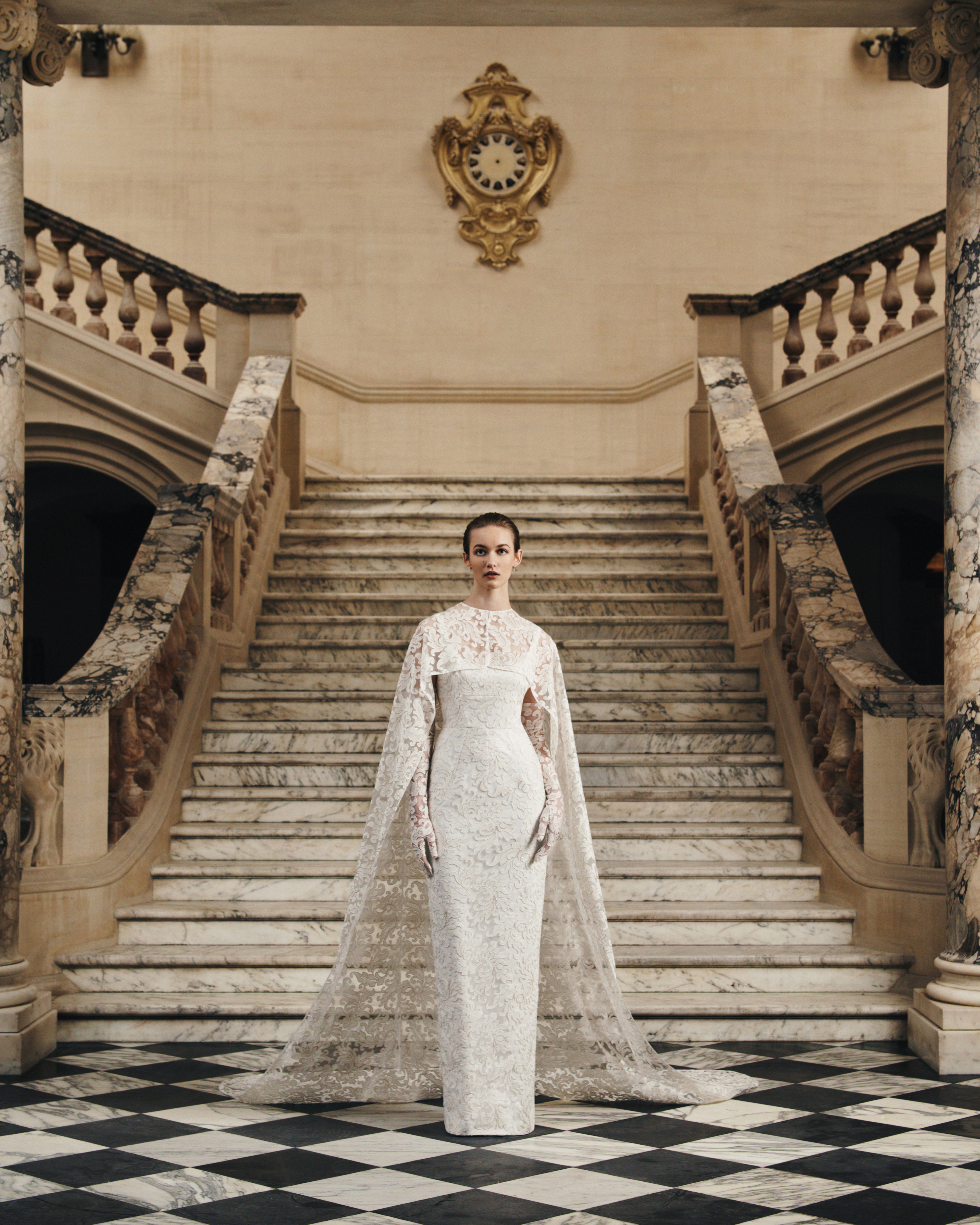 The Eugenia dress with Lucrezia cape and Cosima long gloves. Photo / Edd Horder