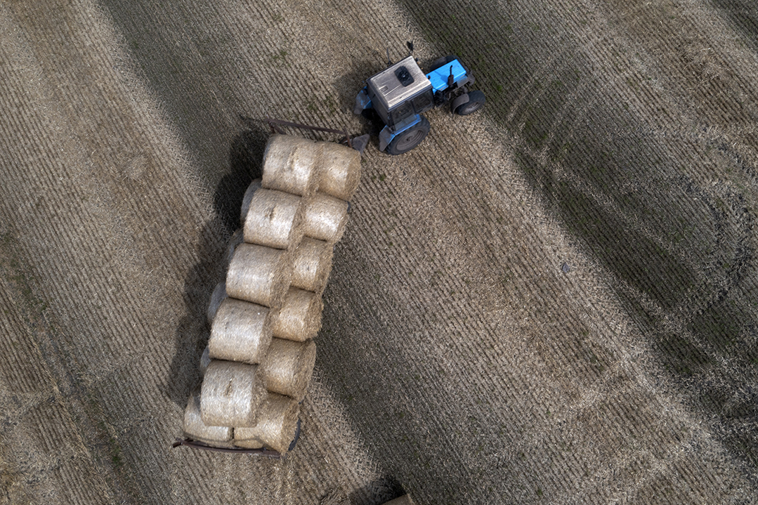 A tractor collects straw on a field in a private farm in Zhurivka, Kyiv region, Ukraine, Thursday, August 10, 2023. Photo / Efrem Lukatsky, AP