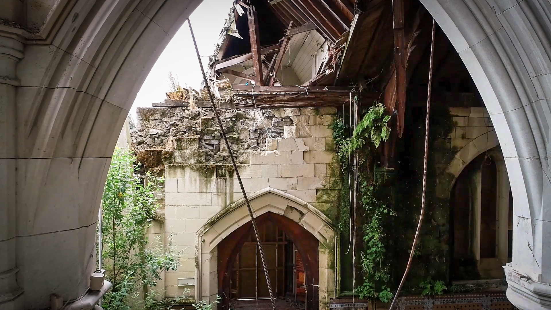 The North Aisle holds the entry door to the North Porch, which is being stabilised. Photo / Christ Church Cathedral Reinstatement Project 