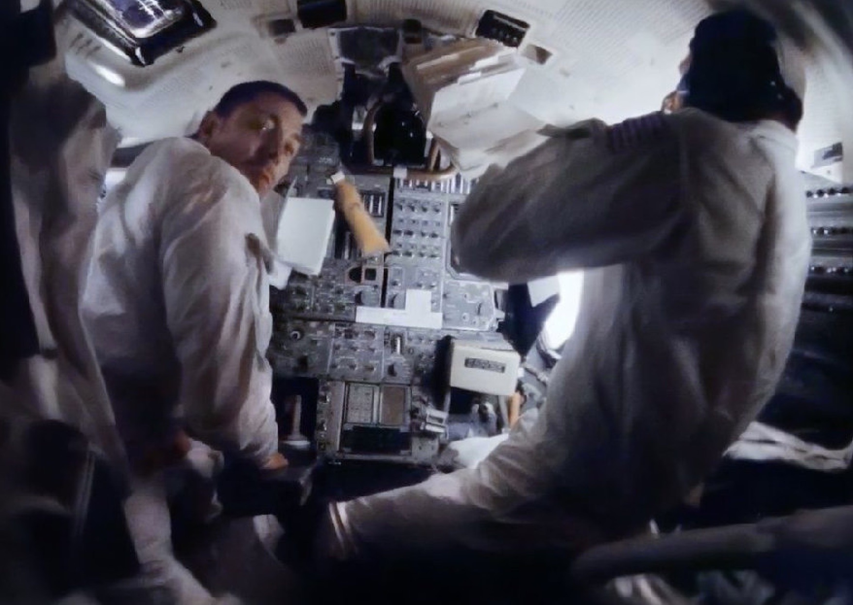 Jack Swigert and Jim Lovell with a good view of the lunar module's control panel. Photo / Nasa, Andy Saunders