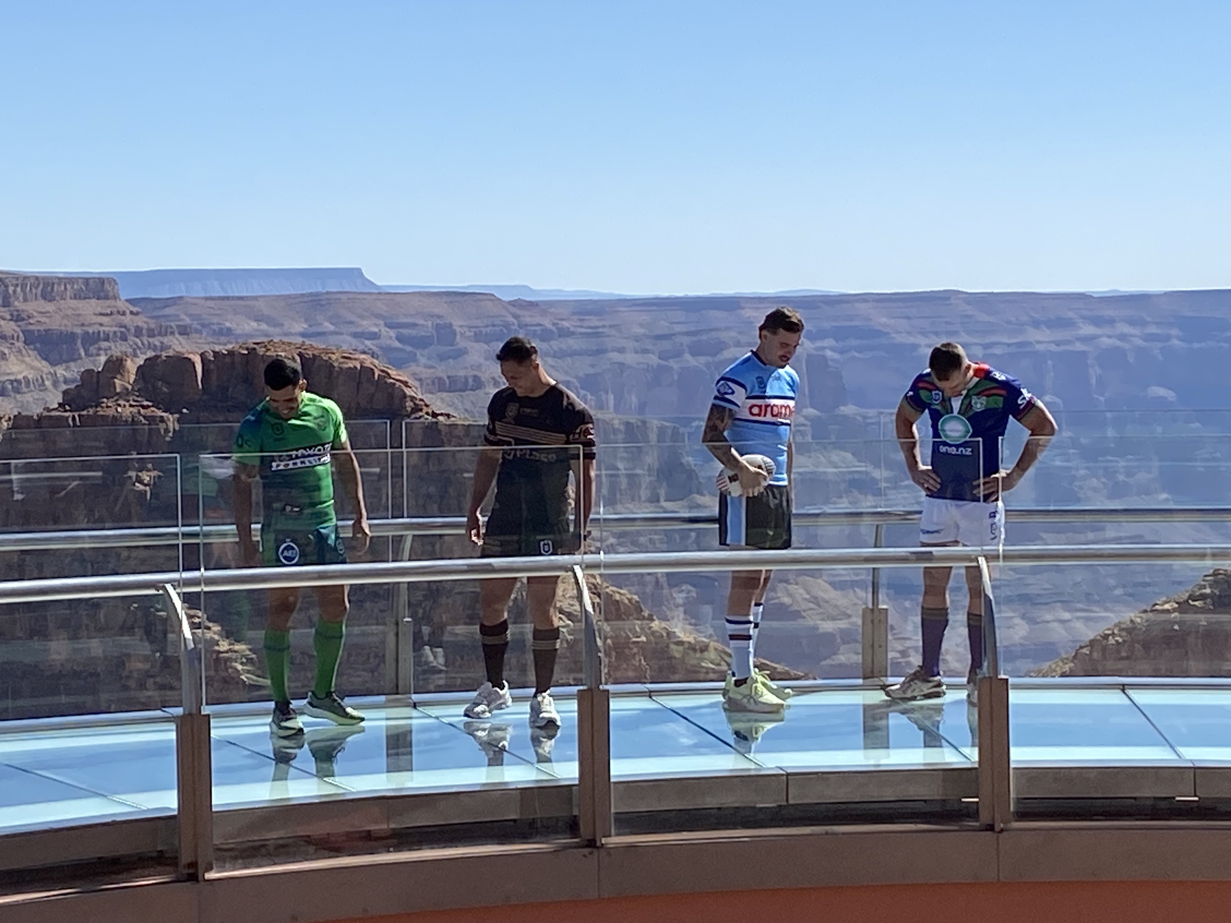 Four players from the Canberra Raiders, Penrith Panthers, Cronulla Sharks and the Warriors. Photo / Michael Burgess