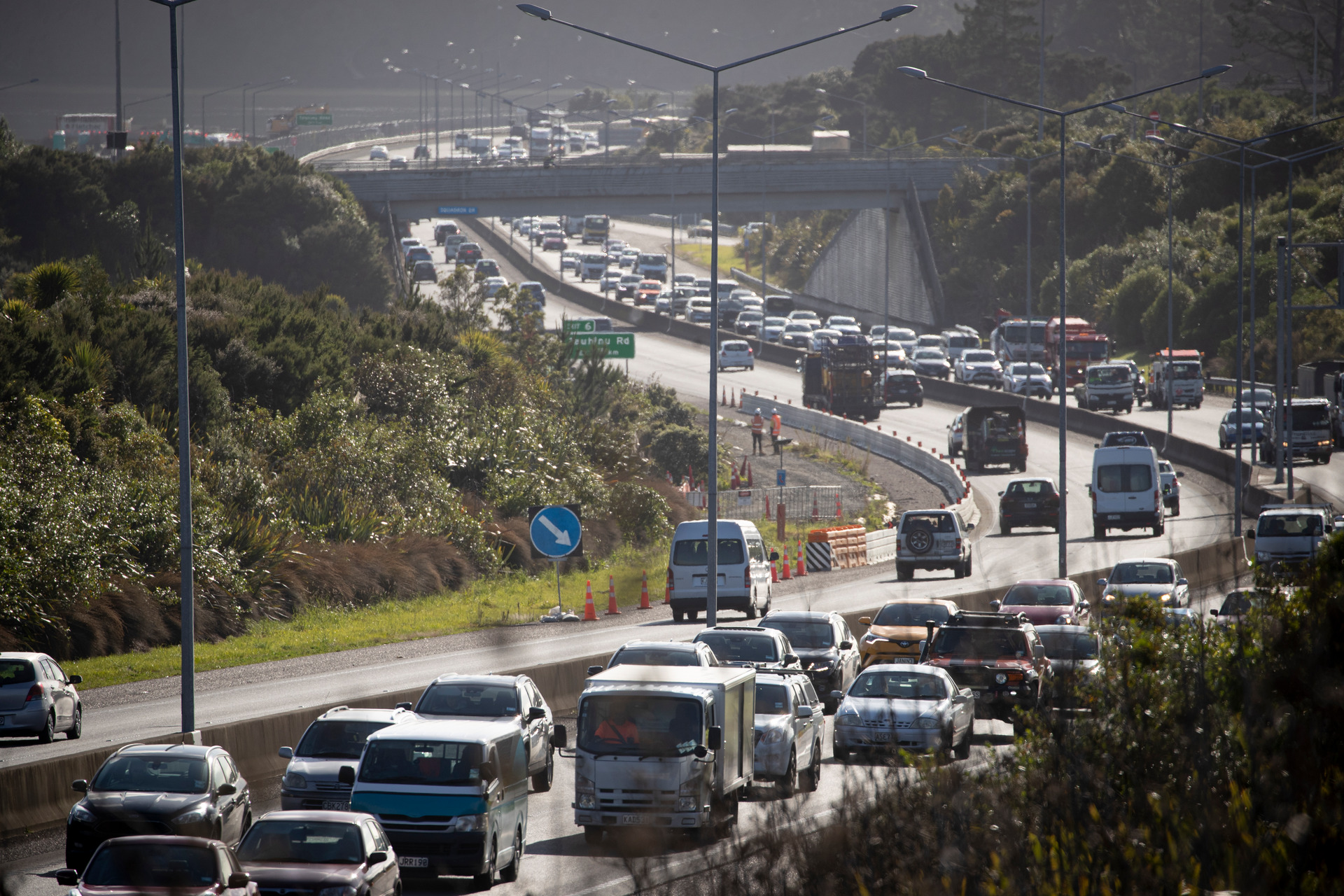 Heavy traffic on the Upper Harbour Motorway near Hobsonville. Photo / Dean Purcell 