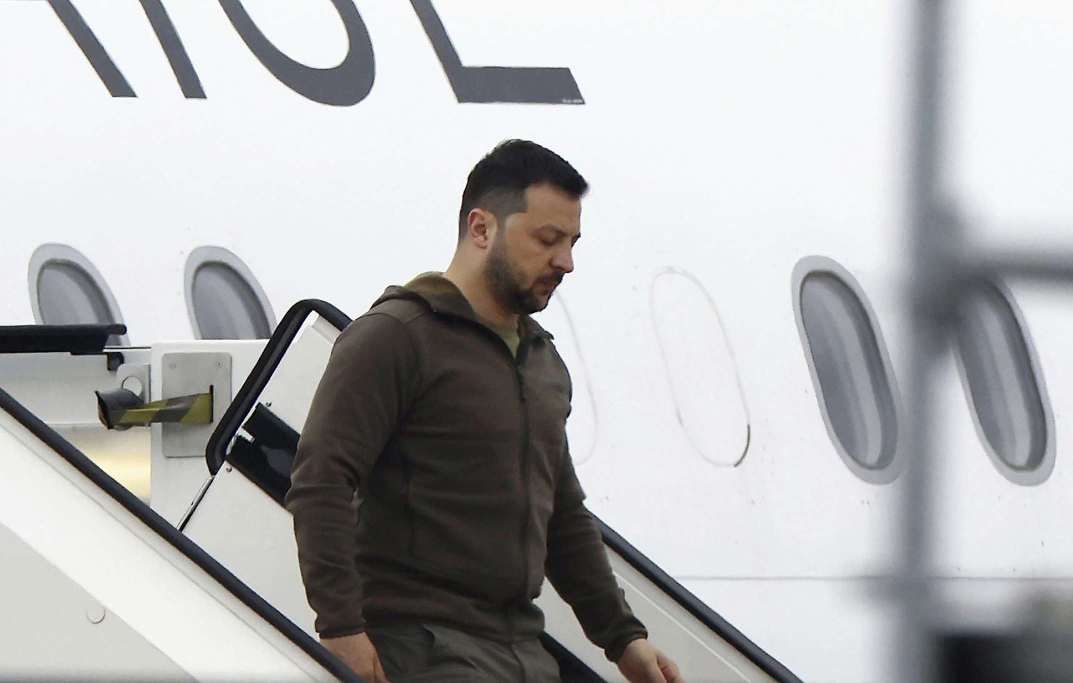 Ukrainian President Volodymyr Zelenskyy arrives at Hiroshima Airport to attend the Group of Seven nations' meetings. Photo / AP