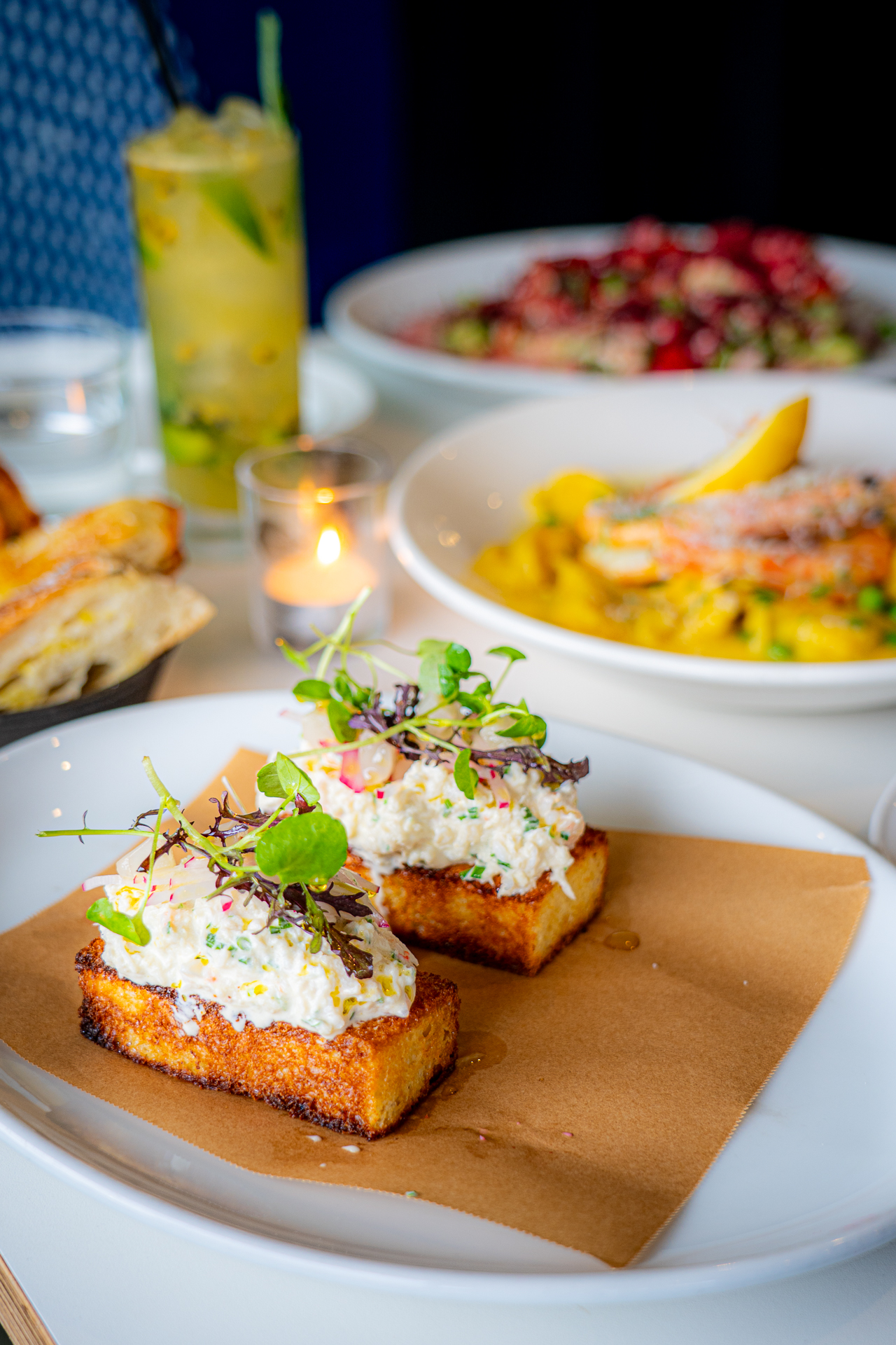 Crab and brioche toast at The Courtyard, Waiheke. Photo / Malcolm Campbell