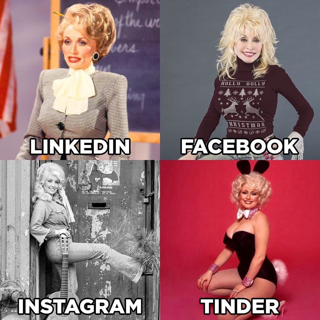 Dolly Parton's viral post from 2020 is a prime example of how we tap into our various personalities across our respective social media platforms. Photo / @dollyparton