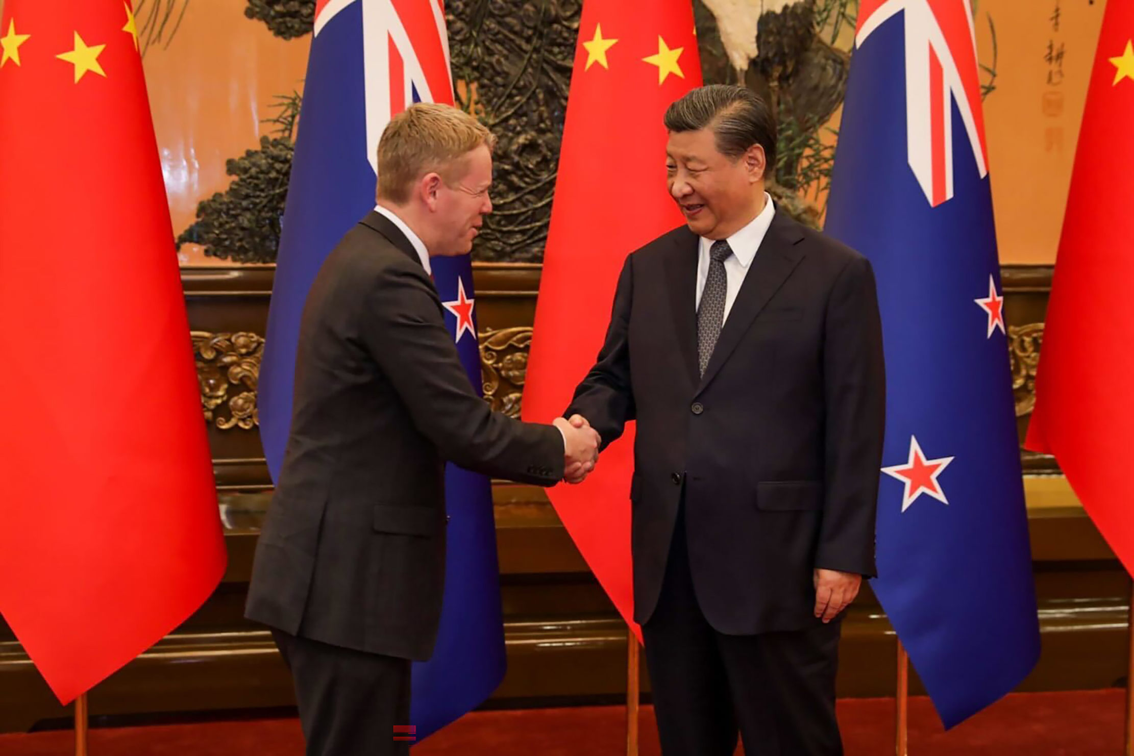 Outgoing Prime Minister Chris Hipkins and President Xi Jinping in the Great Hall of the People in June. Photo/ Nathan McKinnon