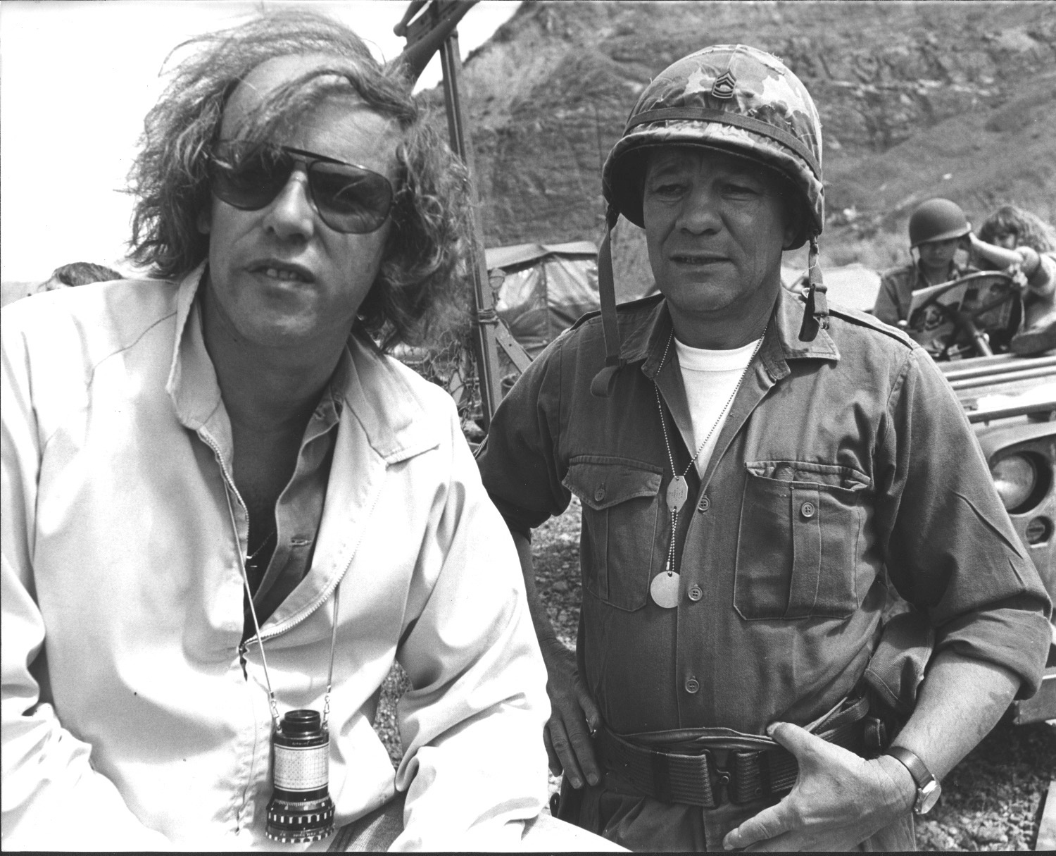 Tony Williams, left, and Gus Mercurio - who played the sergeant - on the set of the BASF Dear John ad. Photo / Supplied.