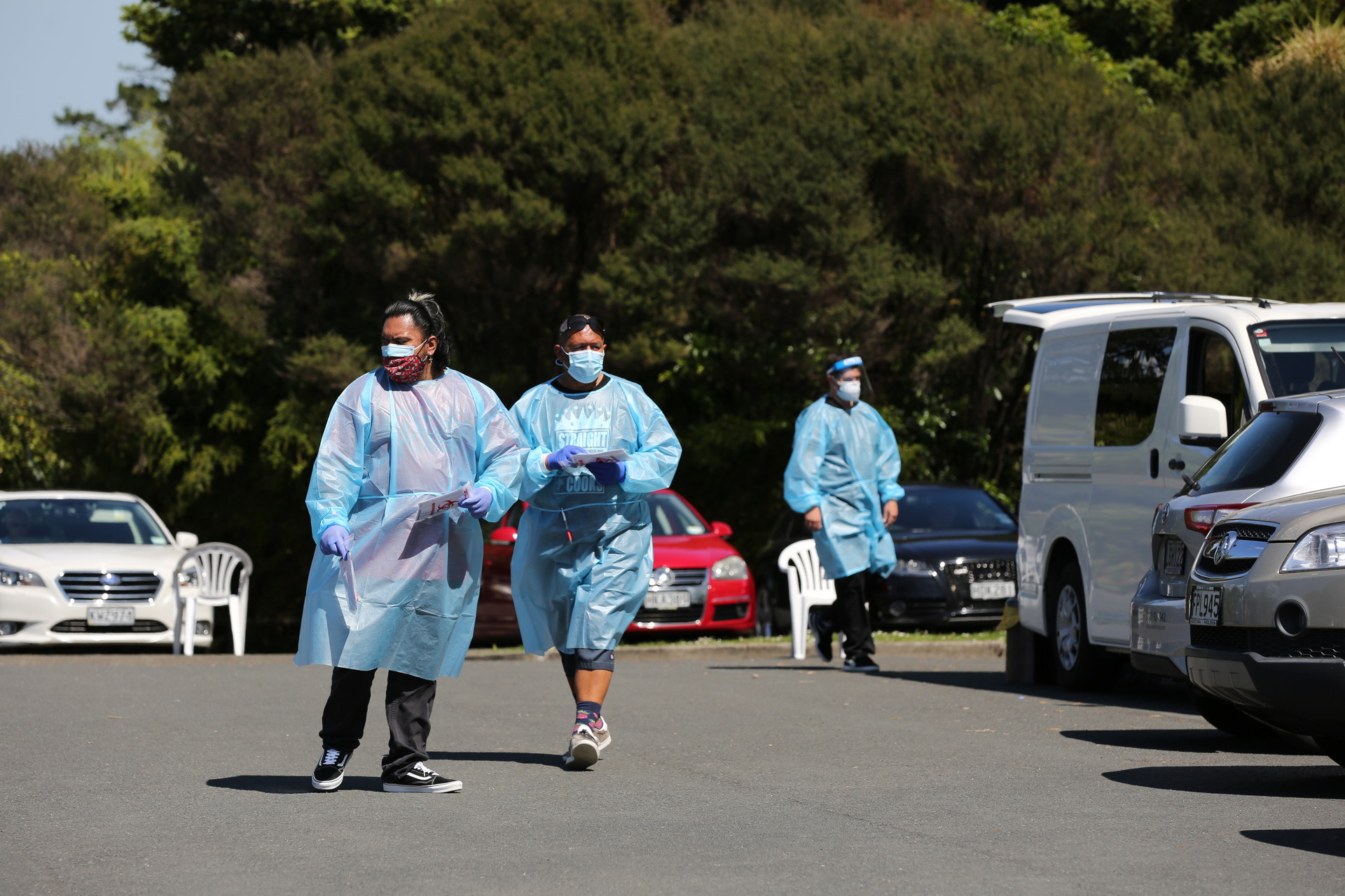 The Auckland Regional Public Health Service staff at Greenhithe, where a pop-up testing station has been set up. Photo / Sylvie Whinray
