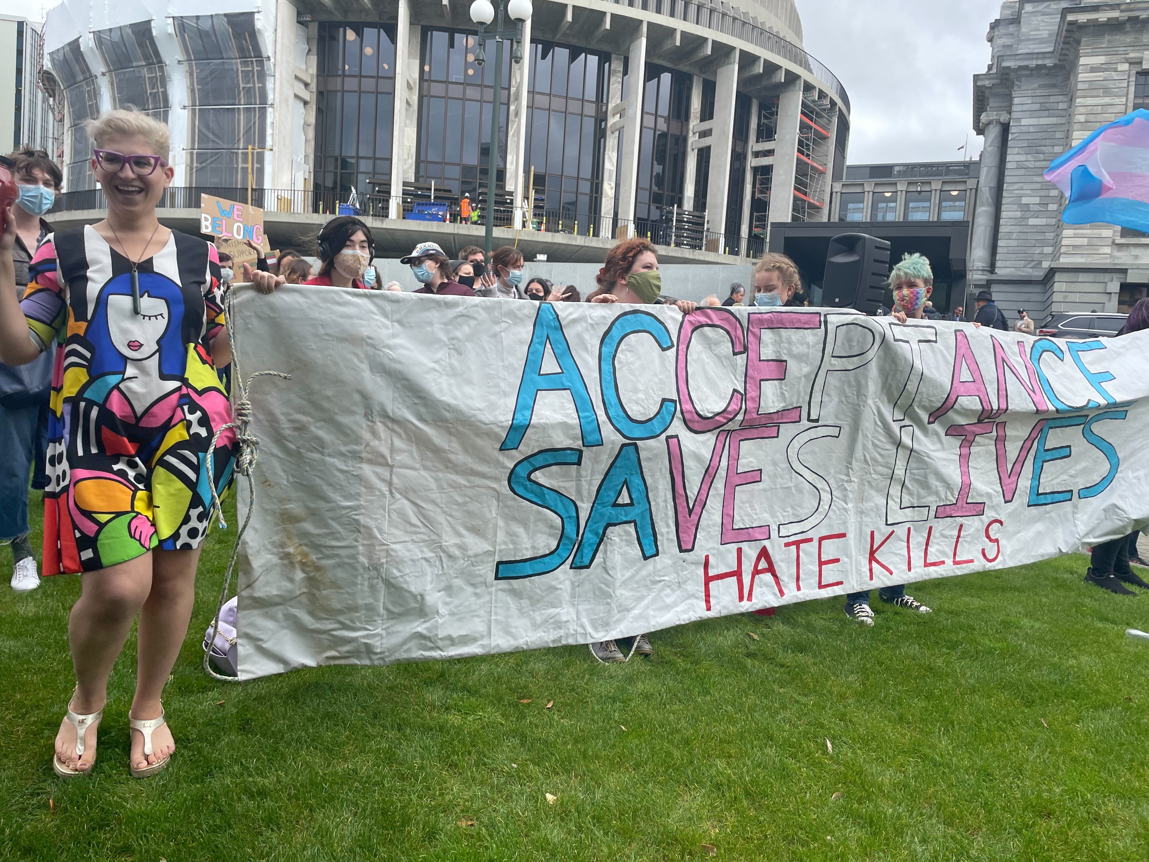 Eli Rubashkyn, who is charged with juicing Posie Parker in Auckland, was among counter-protesters at Parliament. Photo / Azaria Howell