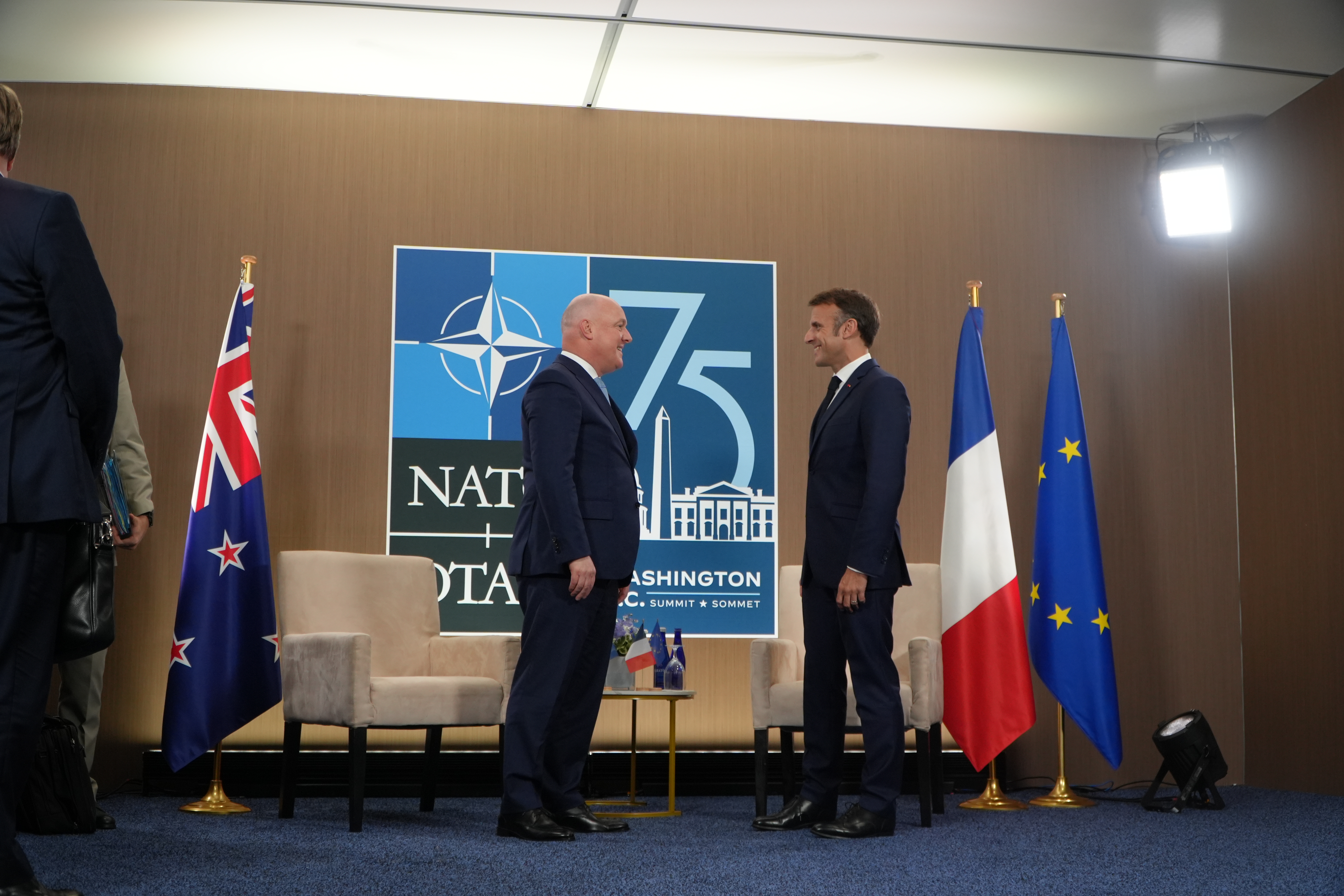 NZ Prime Minister Christopher Luxon and French President Emmanuel Macron discussed the ongoing unrest in New Caledonia during their meeting. Photo / Supplied