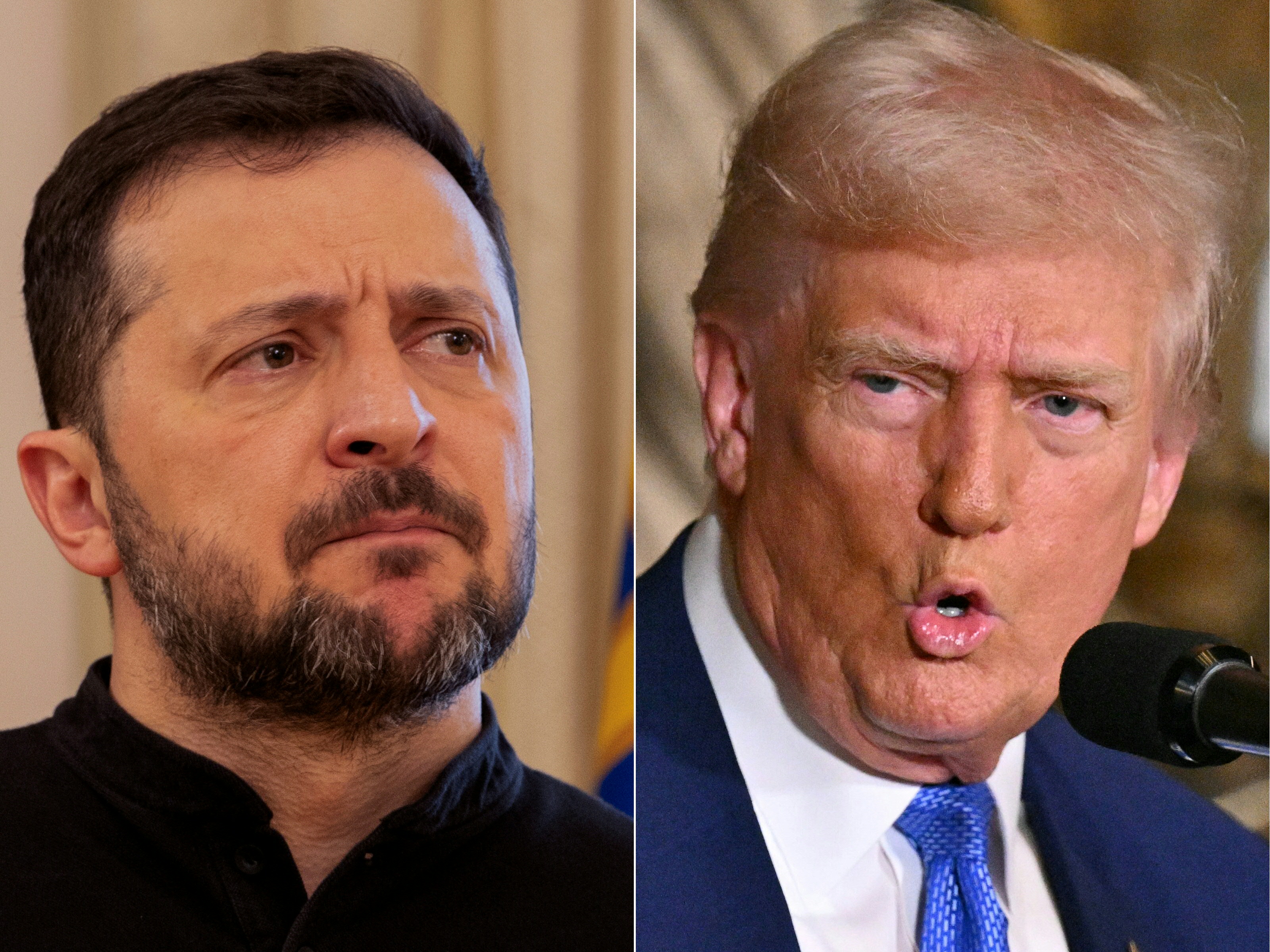 US President Donald Trump (right) called Ukrainian leader Volodymyr Zelensky (left) a 'dictator without elections'. Photos / AFP