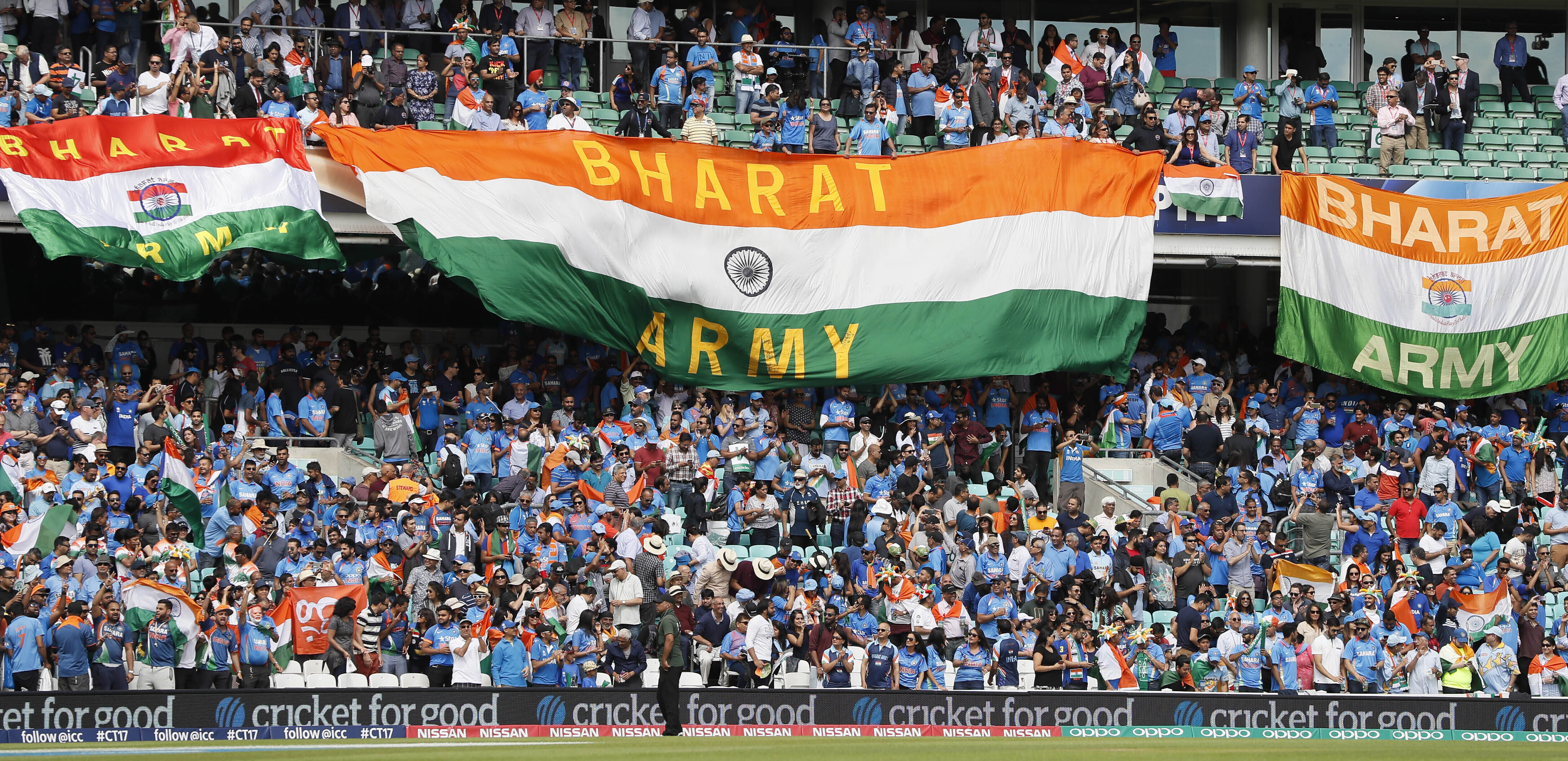 Prime Minister Narendra Modi’s government has replaced India with the Sanskrit word 'Bharat' in dinner invitations sent for the Group of 20 summit. Photographed are banners of The Bharat Army, an Indian cricket team supporter's group. Photo / AP