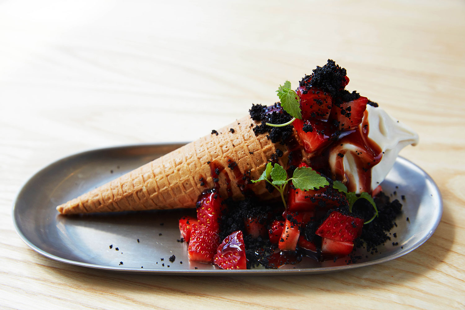 The vanilla miso soft serve with strawberries. Photo / Rebecca Zephyr Thomas