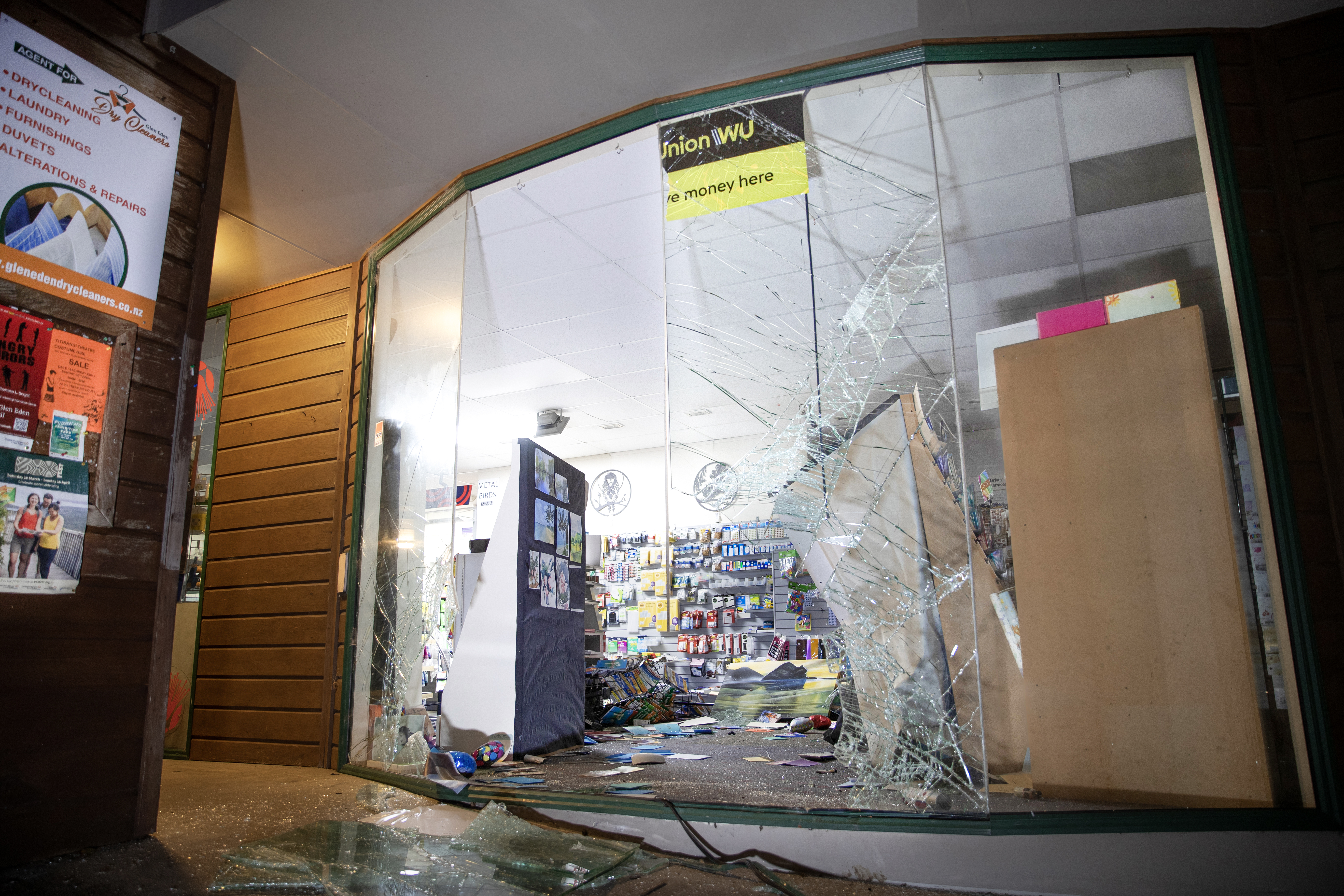 Titirangi Lotto and Post was targeted by thieves in a ram raid this morning. Photo / Hayden Woodward