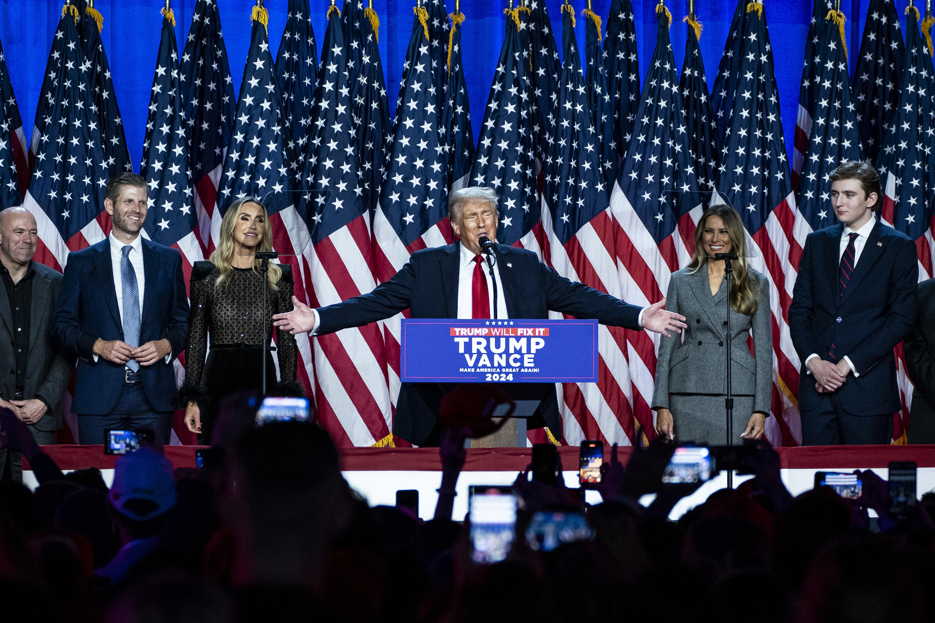 Trump speaks to supporters on election night. Photo / Haiyun Jiang, The New York Times