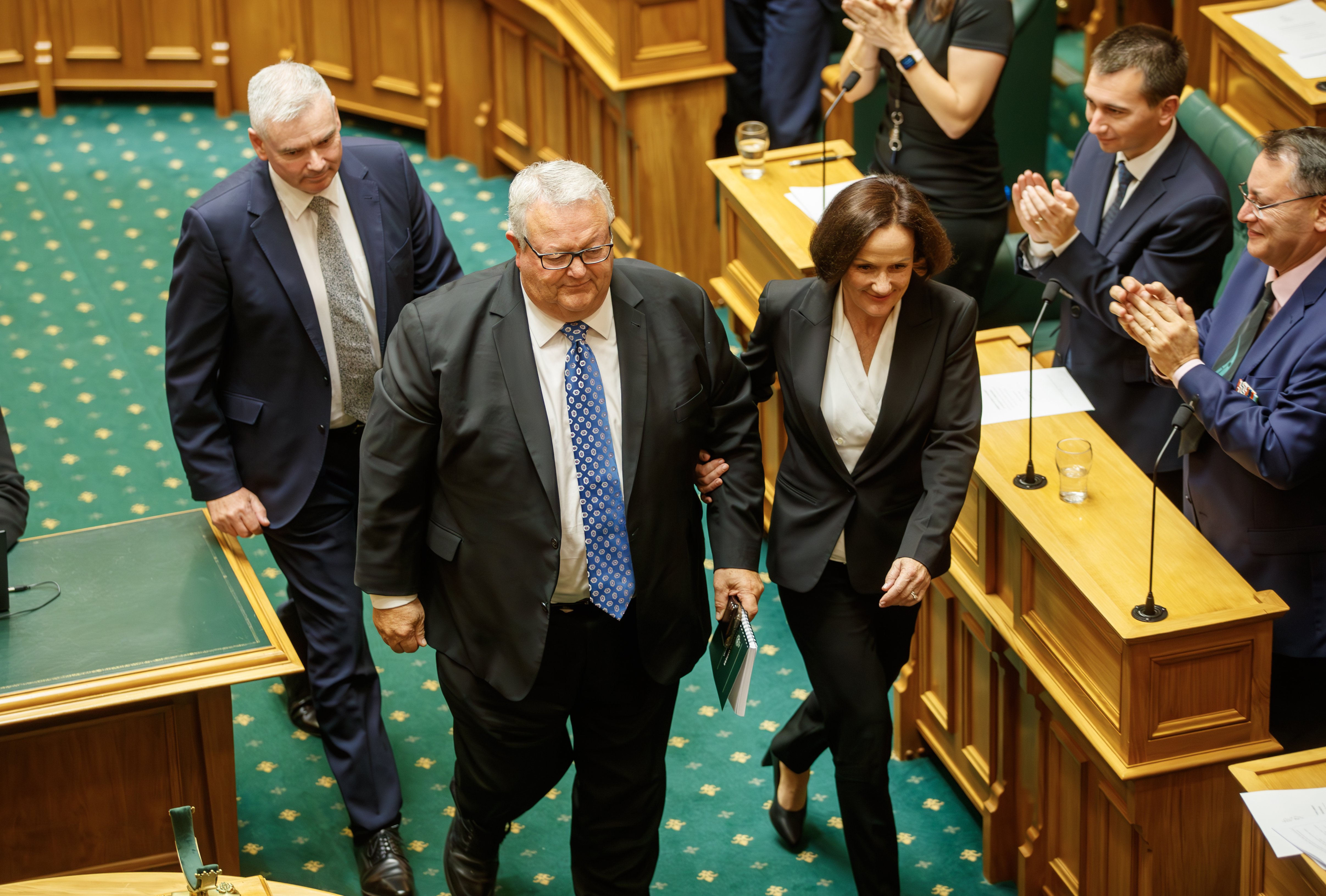 Gerry Brownlee is selected as Speaker of the House, and pulled up by the party Whips as per tradition. Photo / Mark Mitchell